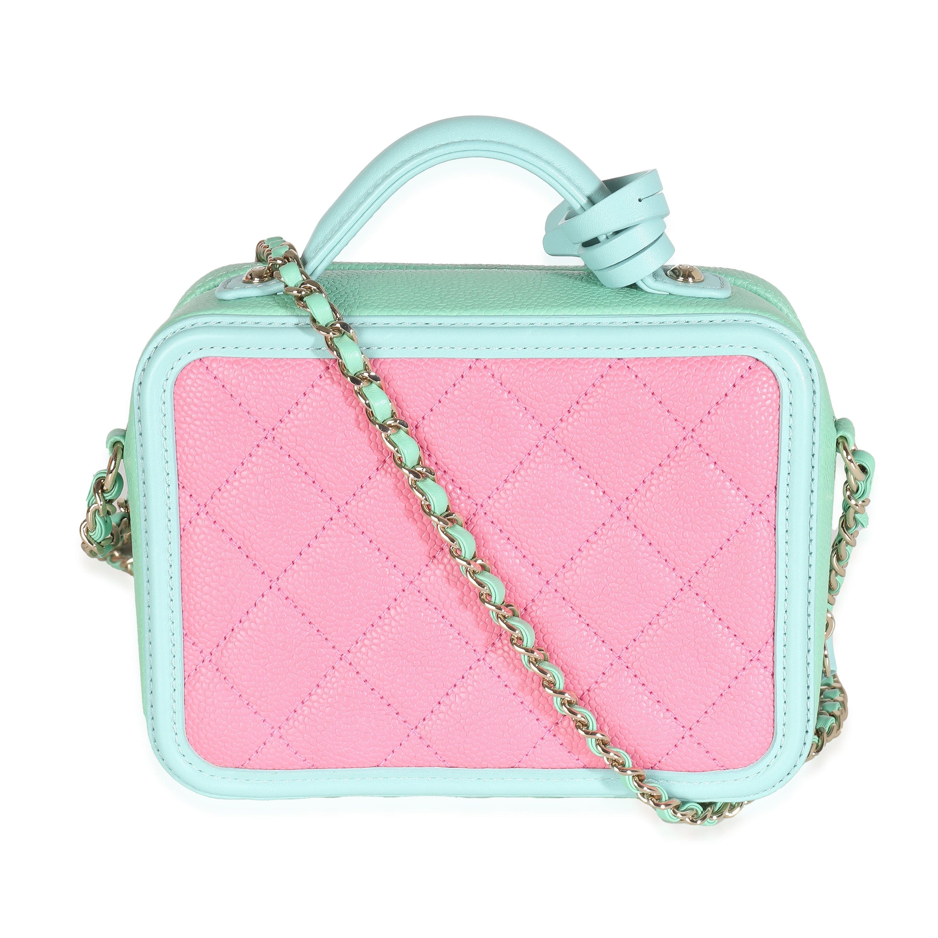 Chanel Pink Green Blue Caviar Quilted Small CC Filigree Vanity Case