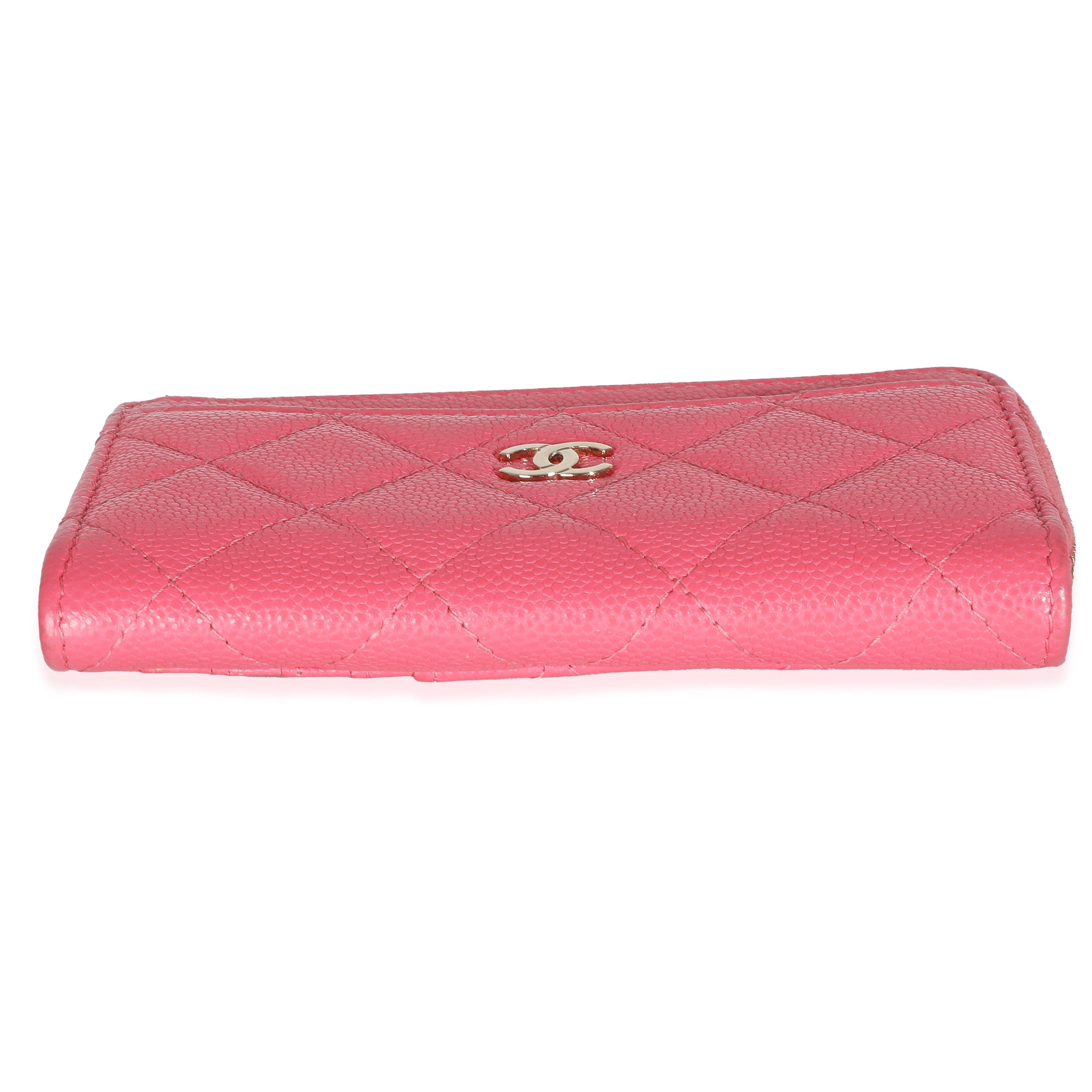 Chanel Pink Quilted Caviar Zip Card Case