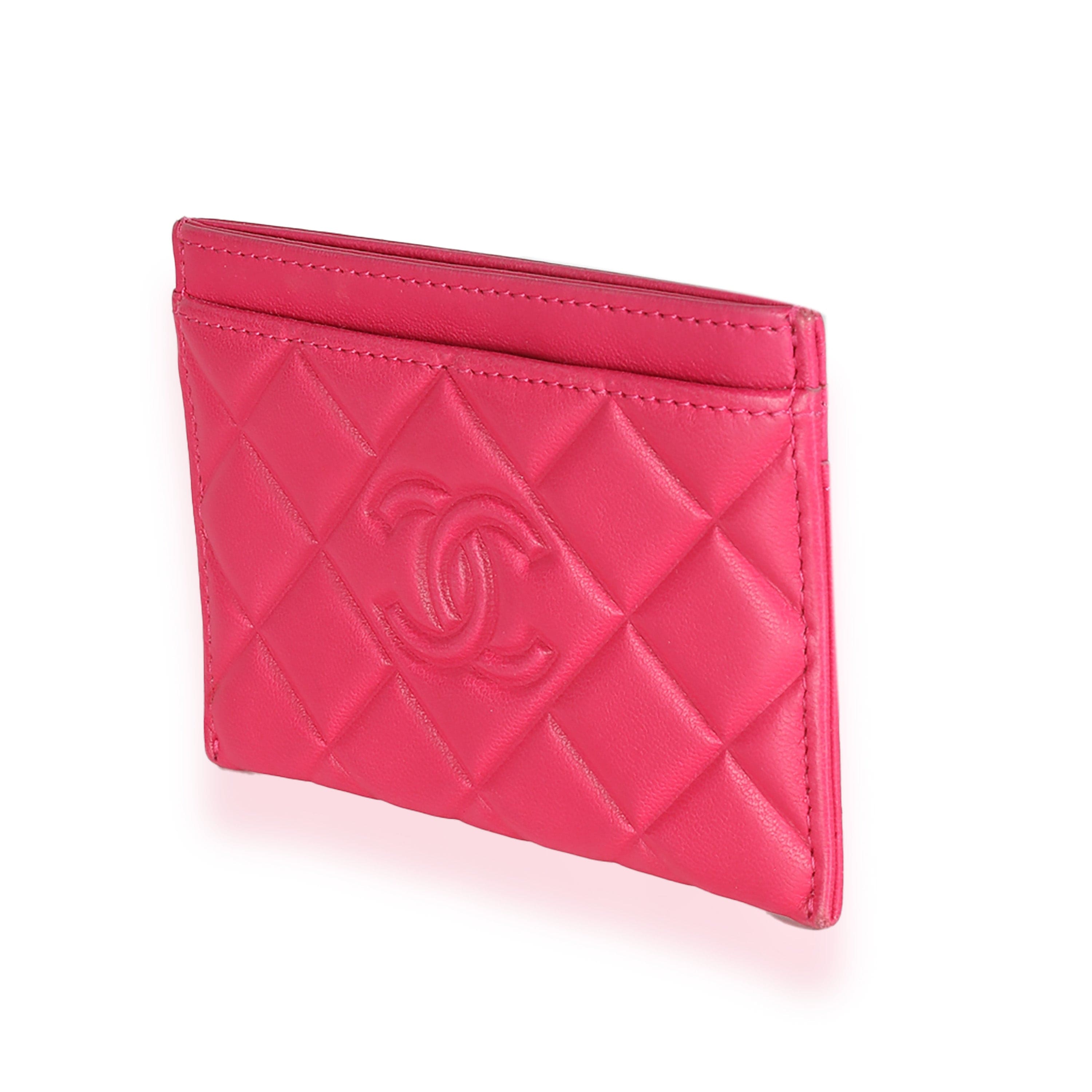 Chanel Pink Quilted Lambskin CC Diamond Stitch Card Case