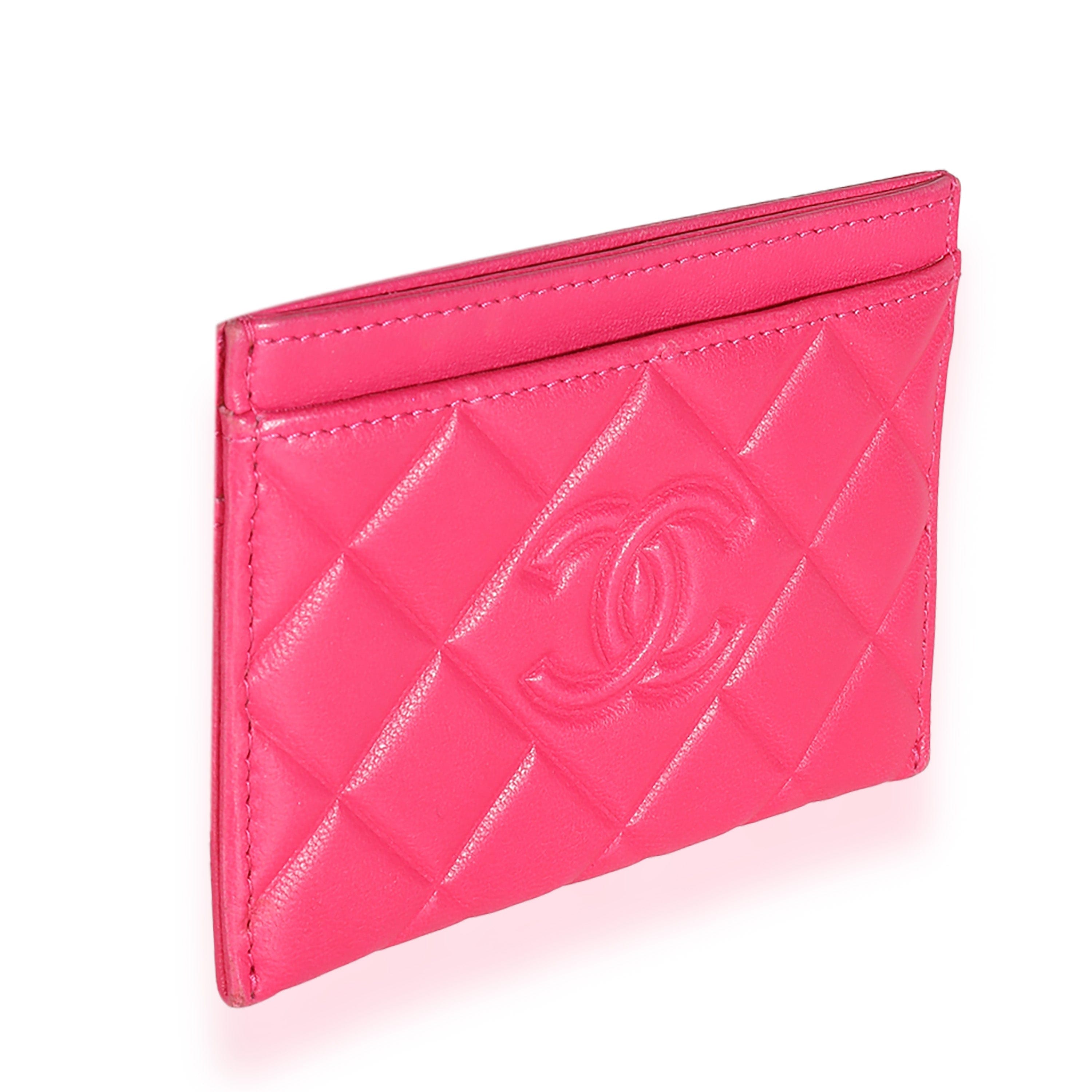 Chanel Pink Quilted Lambskin CC Diamond Stitch Card Case