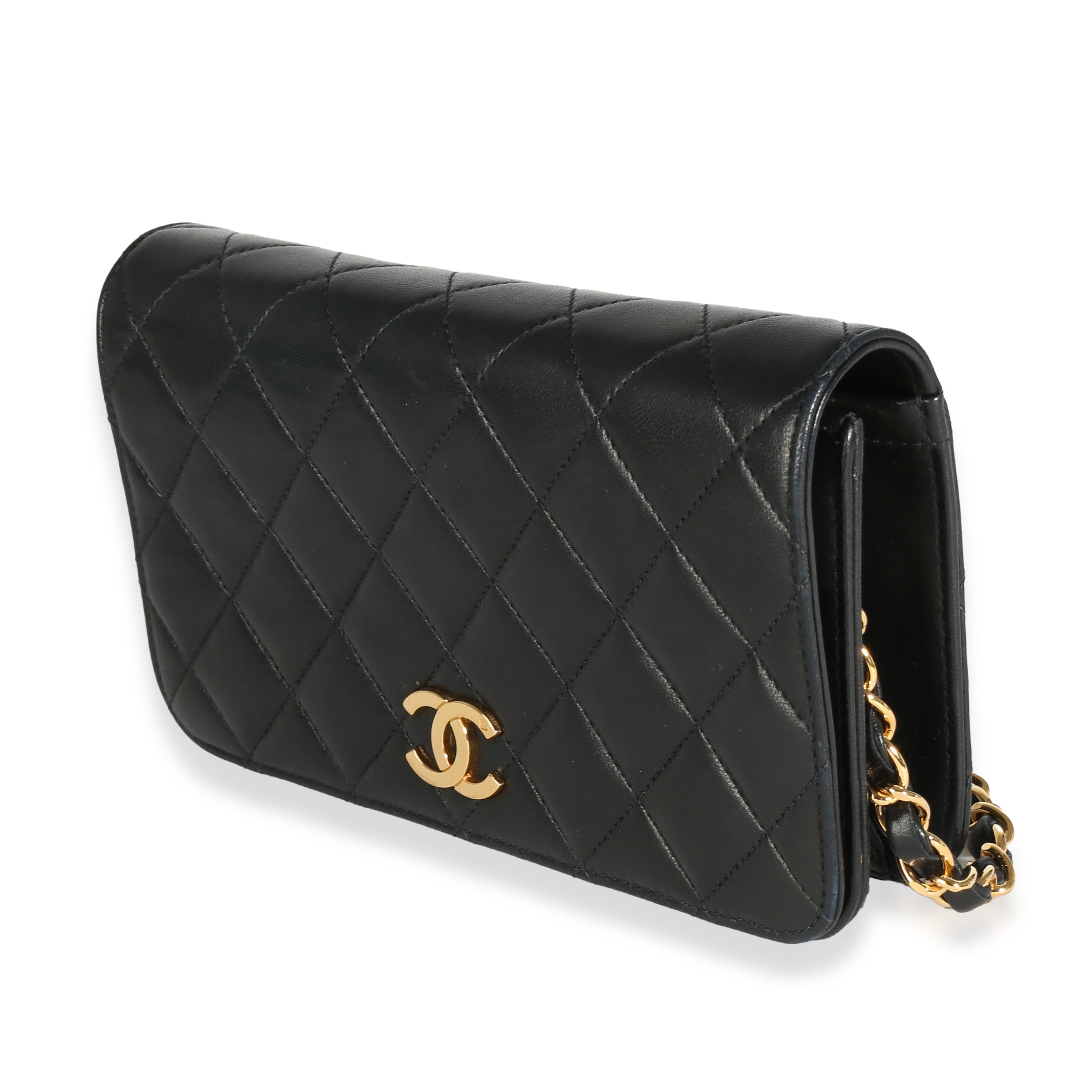 Chanel Vintage Black Quilted Lambskin Full Flap Wallet On Chain