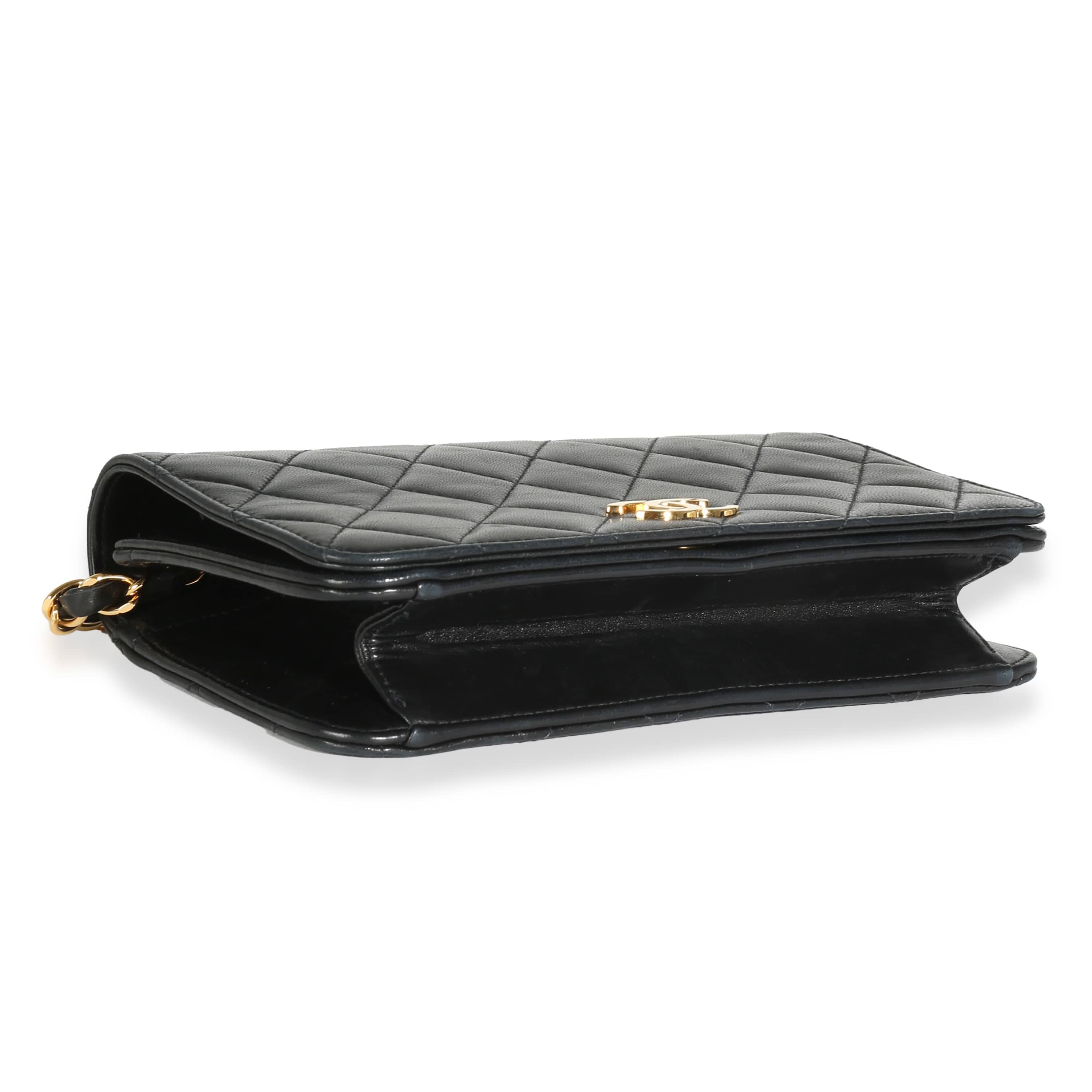 Chanel Vintage Black Quilted Lambskin Full Flap Wallet On Chain