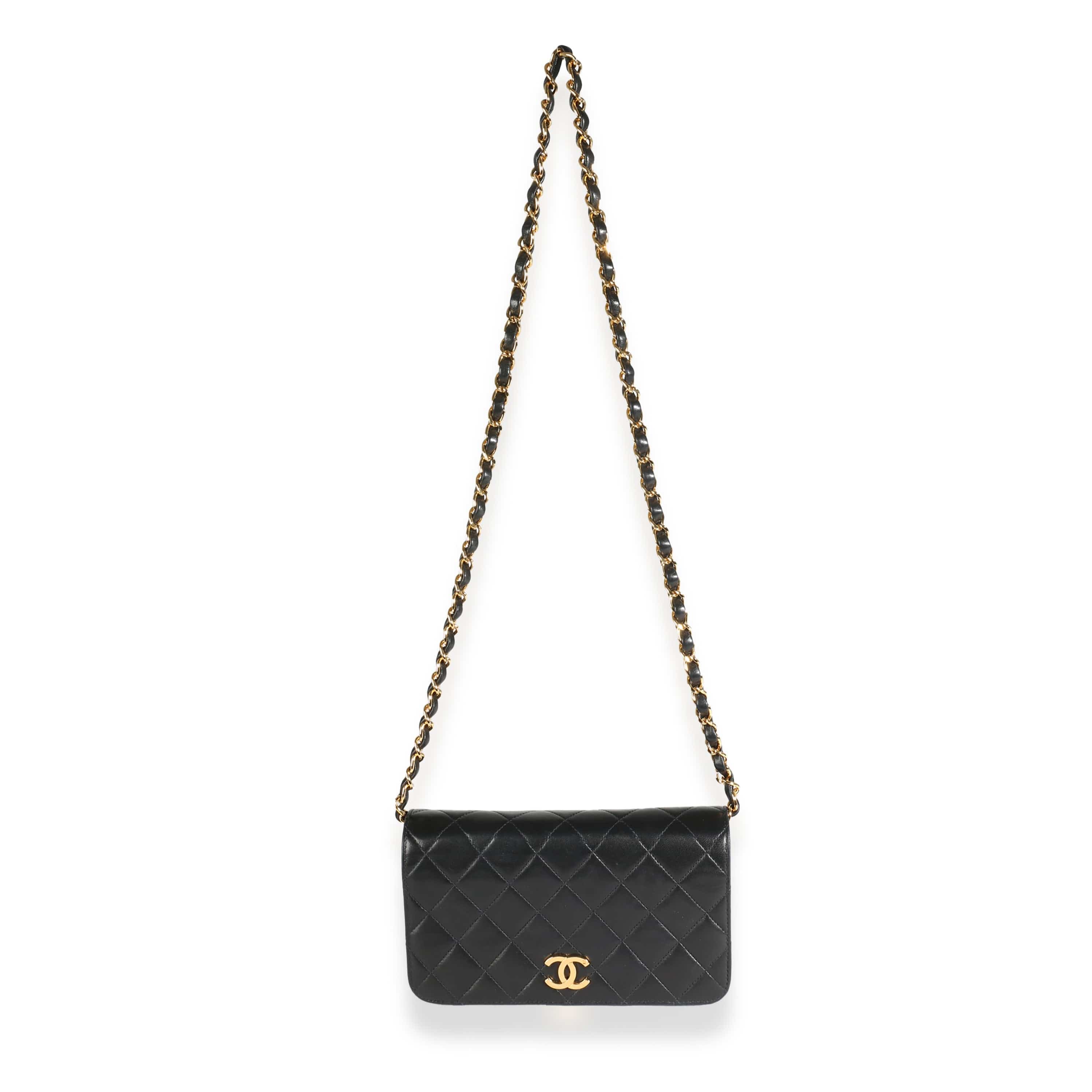 Chanel Vintage Black Quilted Lambskin Full Flap Wallet On Chain