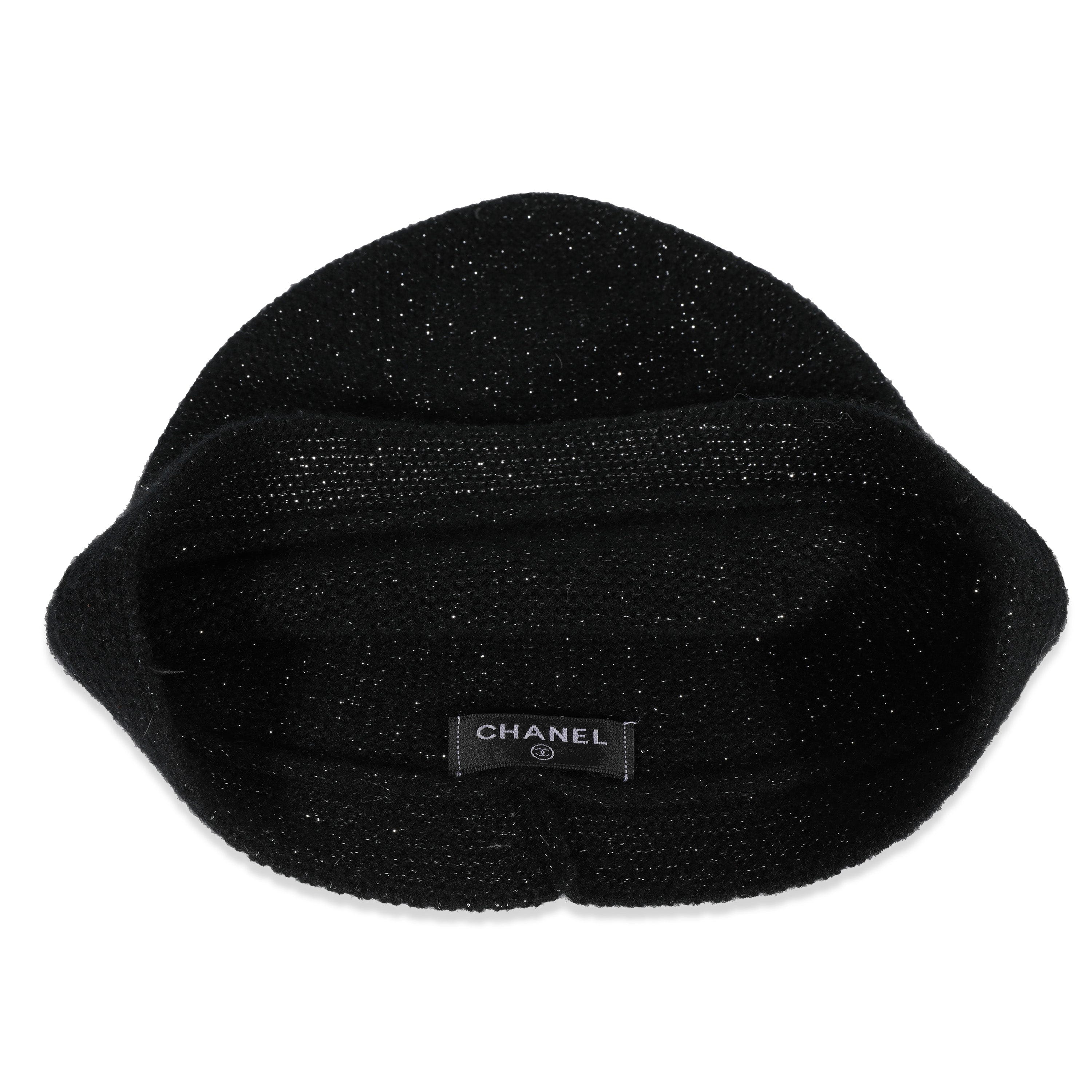 Chanel Chanel Metallic Black Knit Cashmere CC Beanie