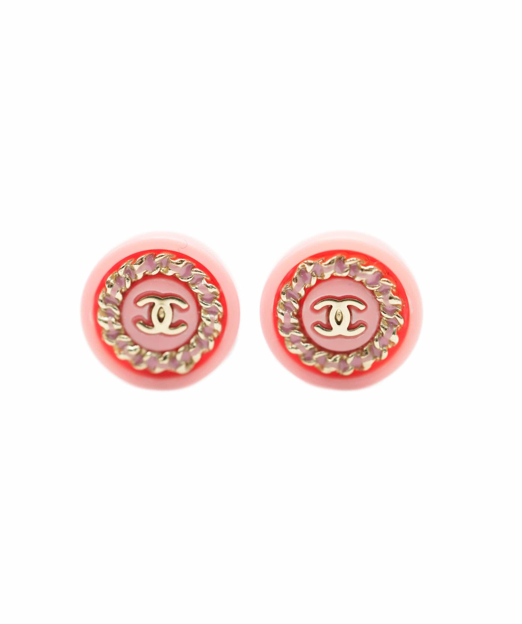 Chanel Chanel CC pink resin stud earrings with box AJL0181