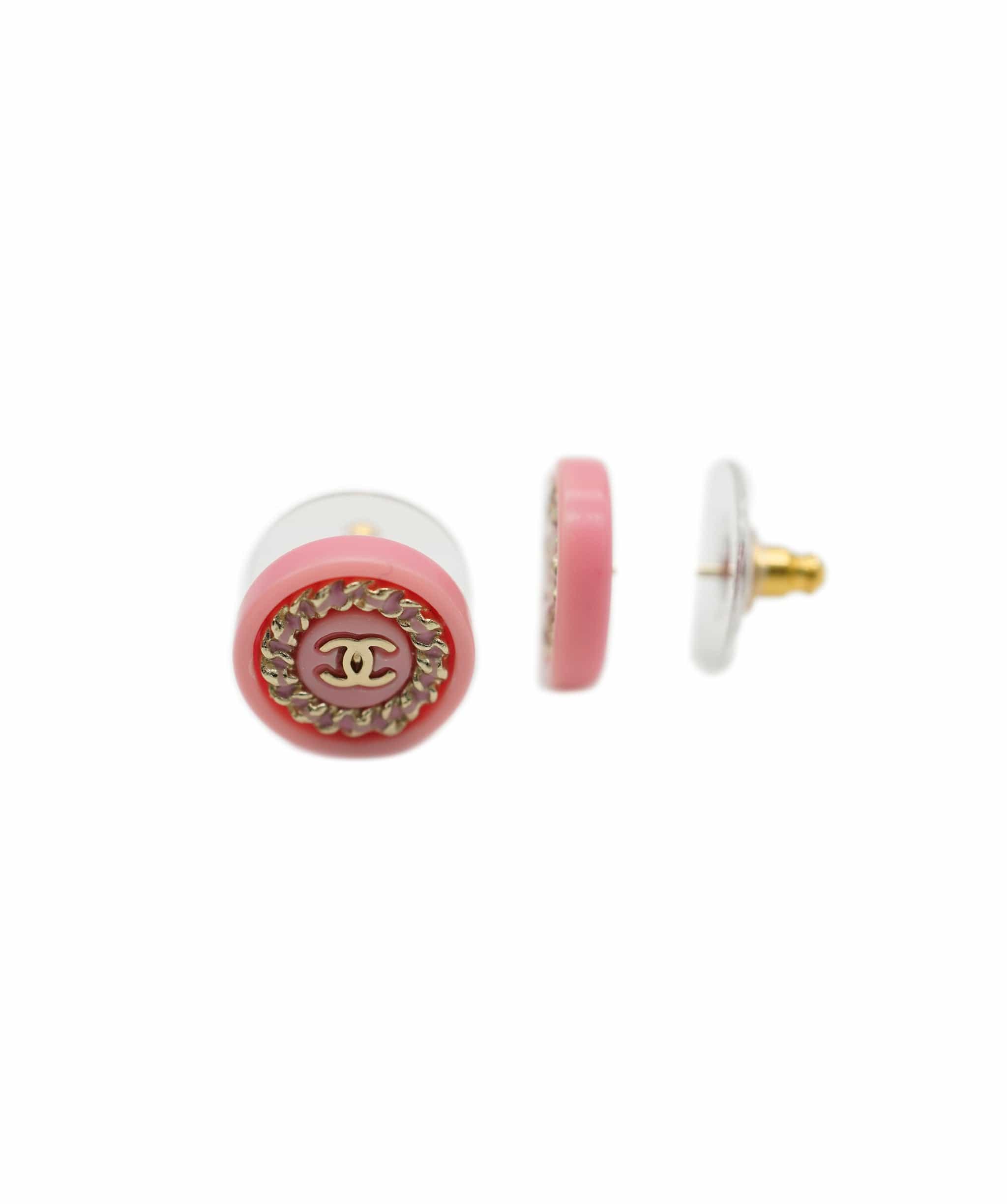 Chanel Chanel CC pink resin stud earrings with box AJL0181