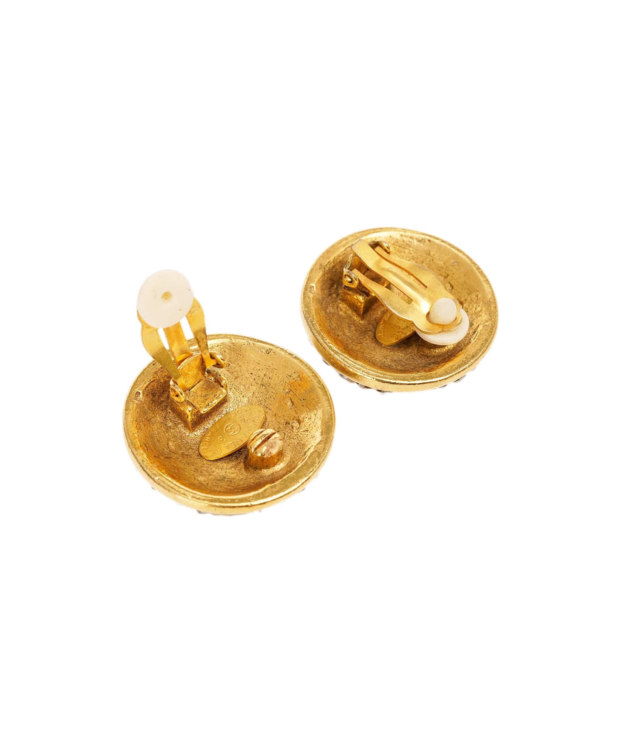 Chanel CHANEL Earring Gold Diamonte Tone CC Auth bs7942 DBXS1630