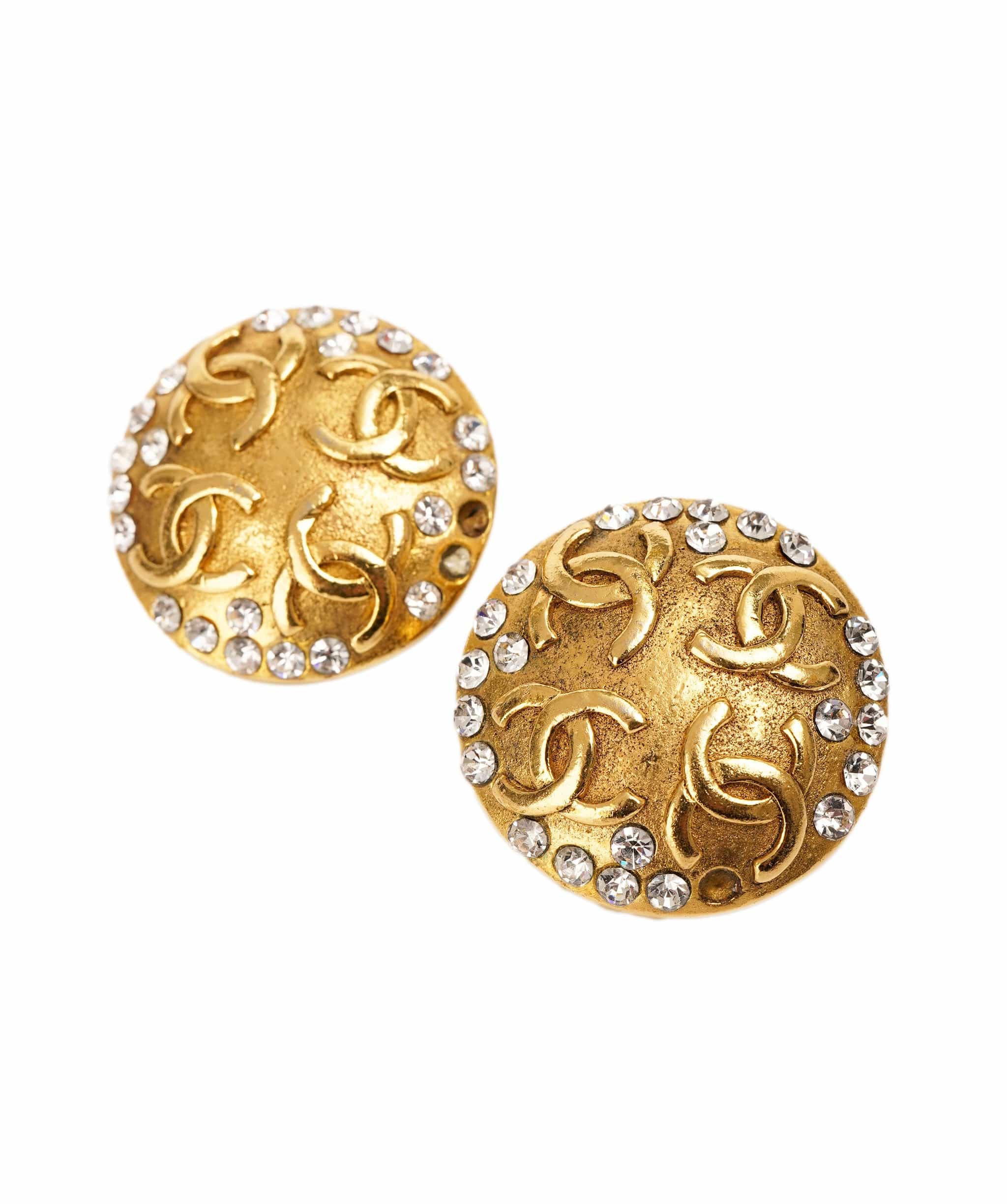 Chanel CHANEL Earring Gold Diamonte Tone CC Auth bs7942 DBXS1630