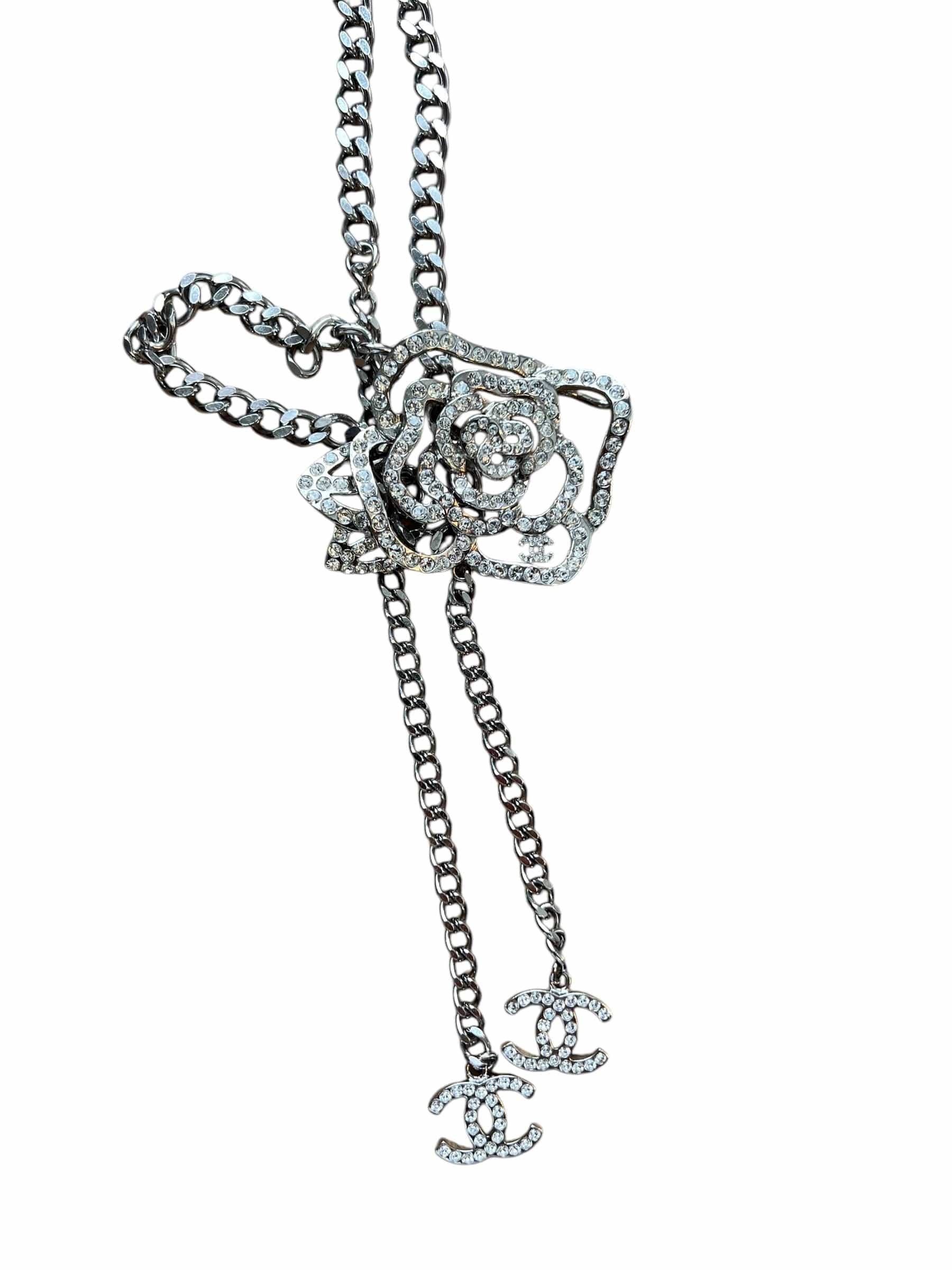 Chanel Chanel Silver Rhinestone Camelia Belt/Necklace DXBK0217