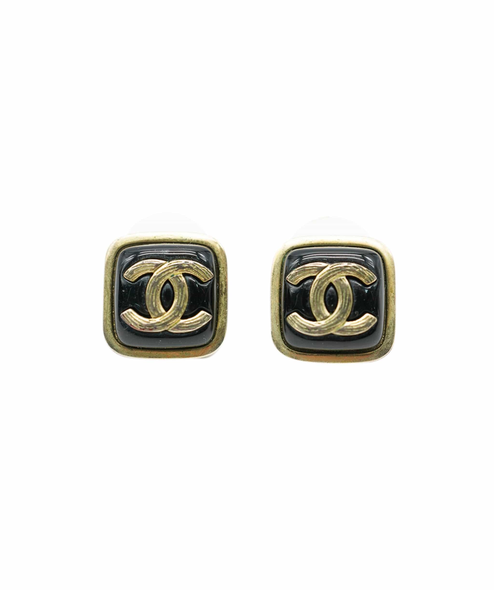 Chanel Chanel Square CC Black and Gold Earrings  ALC1082