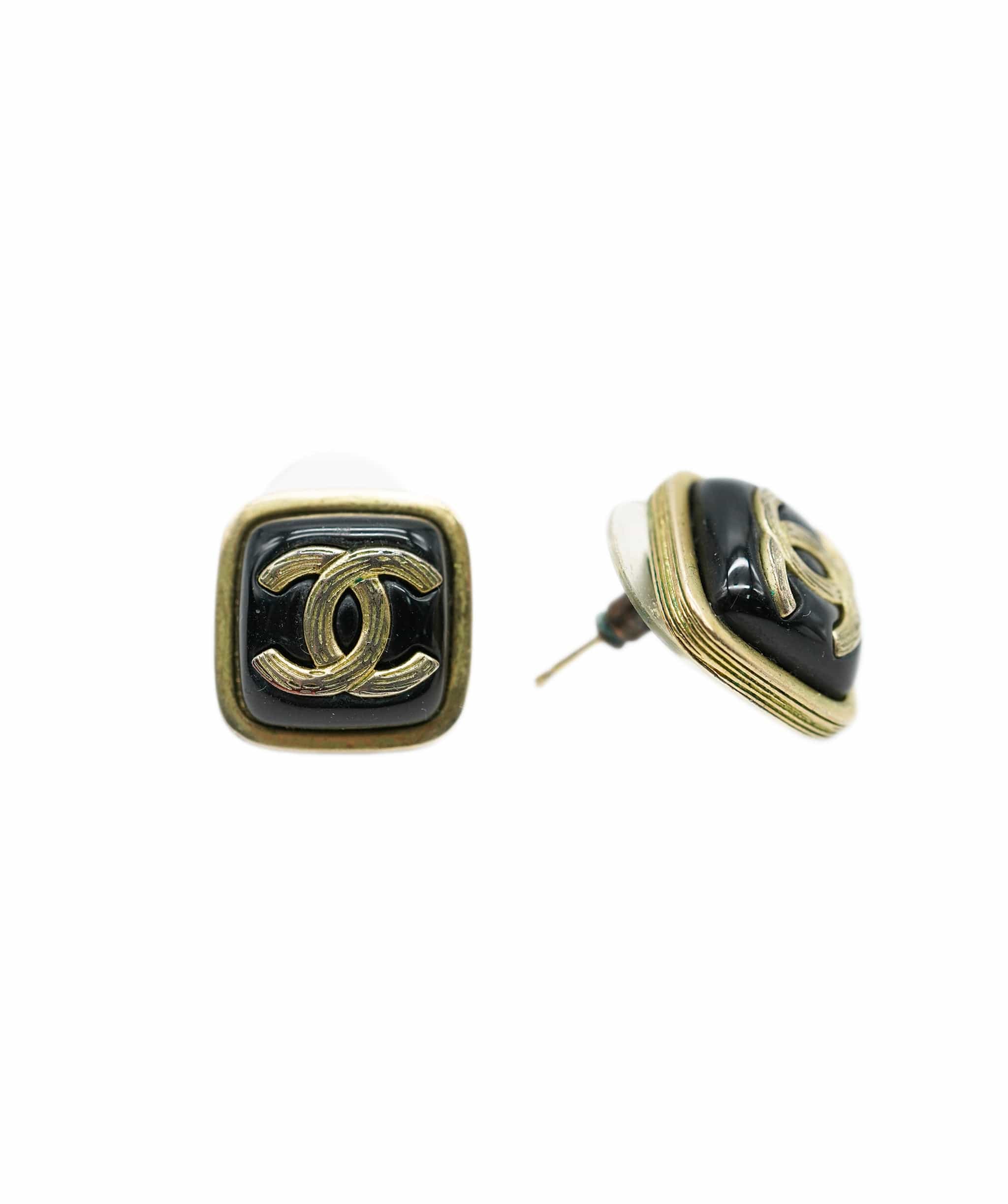 Chanel Chanel Square CC Black and Gold Earrings  ALC1082