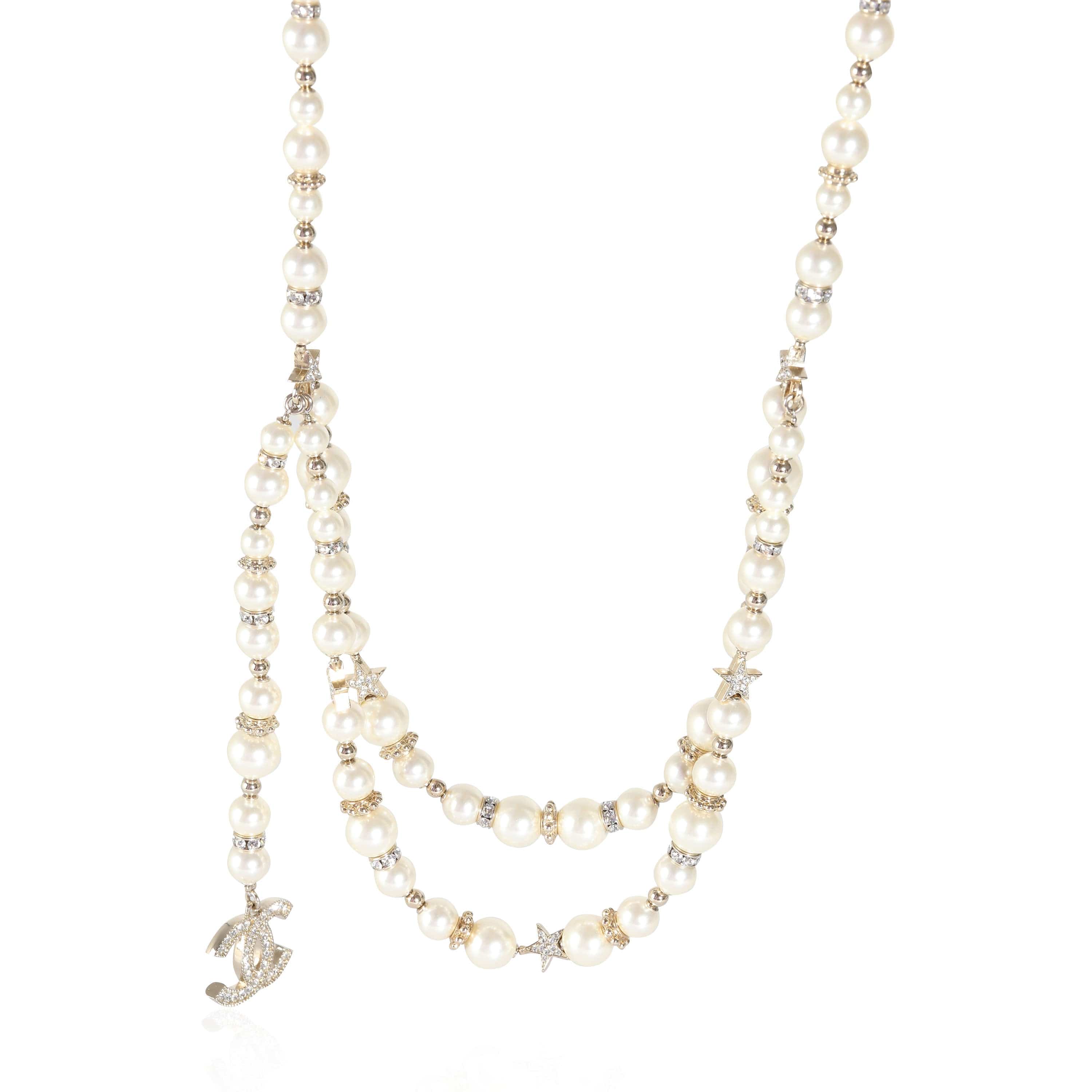 Chanel 2023 Faux Pearl and Strass Necklace with Stars and CC