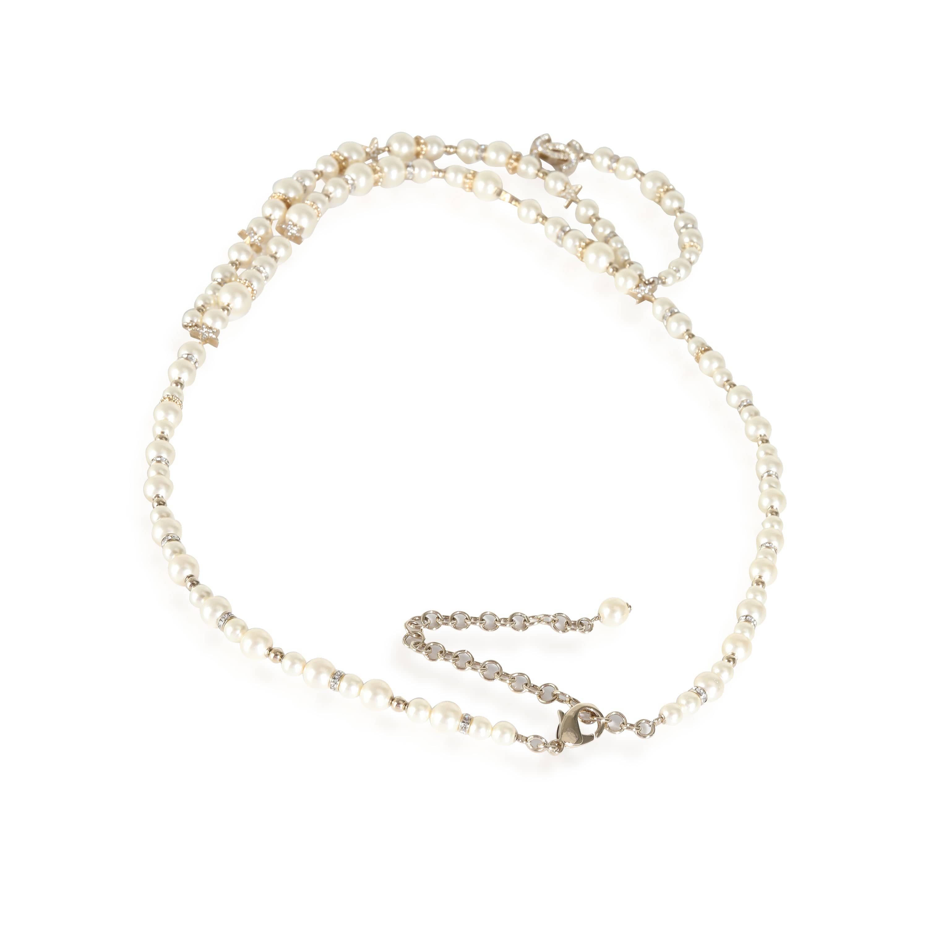 Chanel 2023 Faux Pearl and Strass Necklace with Stars and CC