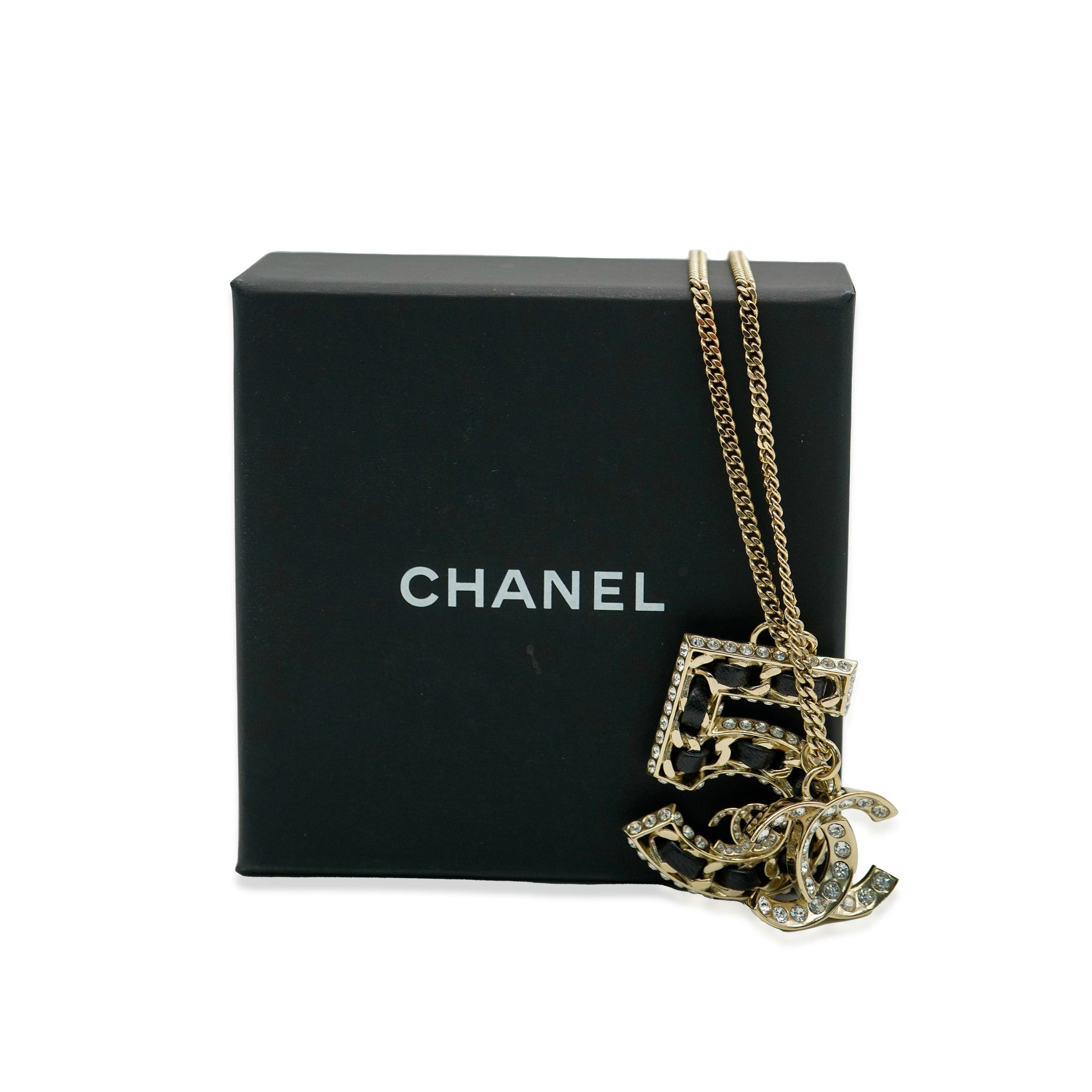 Chanel Chanel 2023 No.5 Woven Chain Pendant WIth Strass CC And Leather Gold Plated