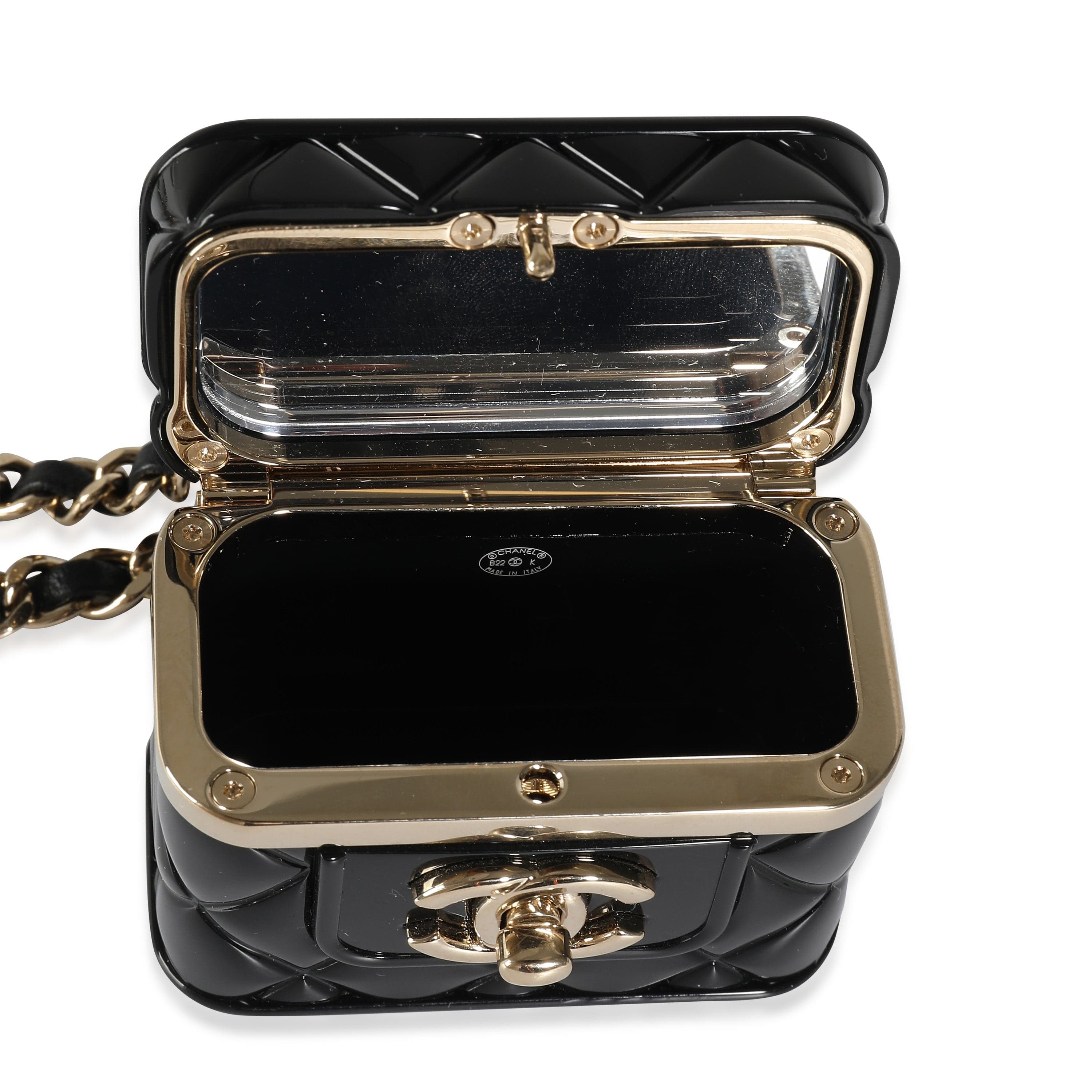 Chanel Chanel B 22 K Mini Vanity Case Pendant in Gold Toned Base Metal