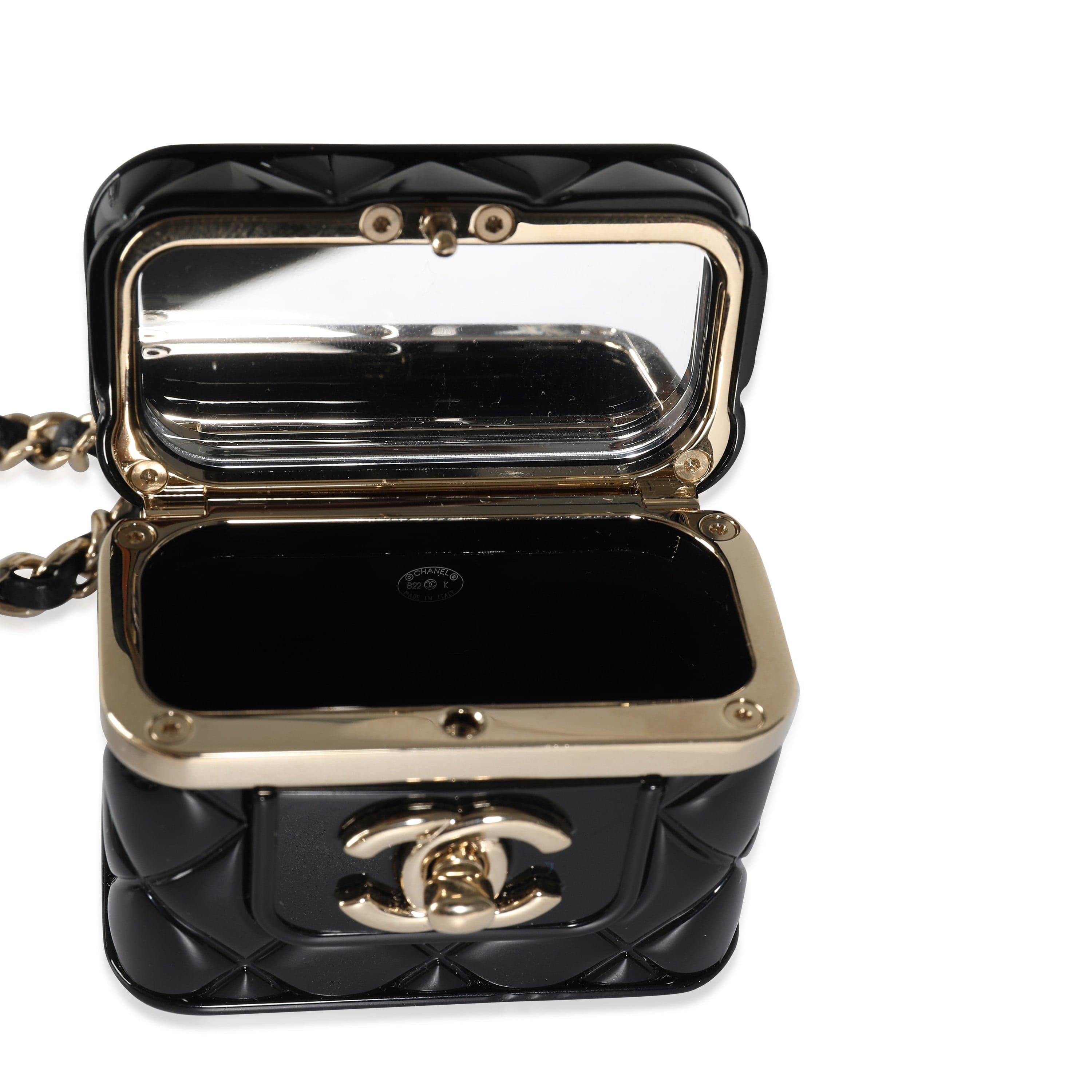 Chanel Chanel B 22 K Mini Vanity Case Pendant in Gold Toned Base Metal