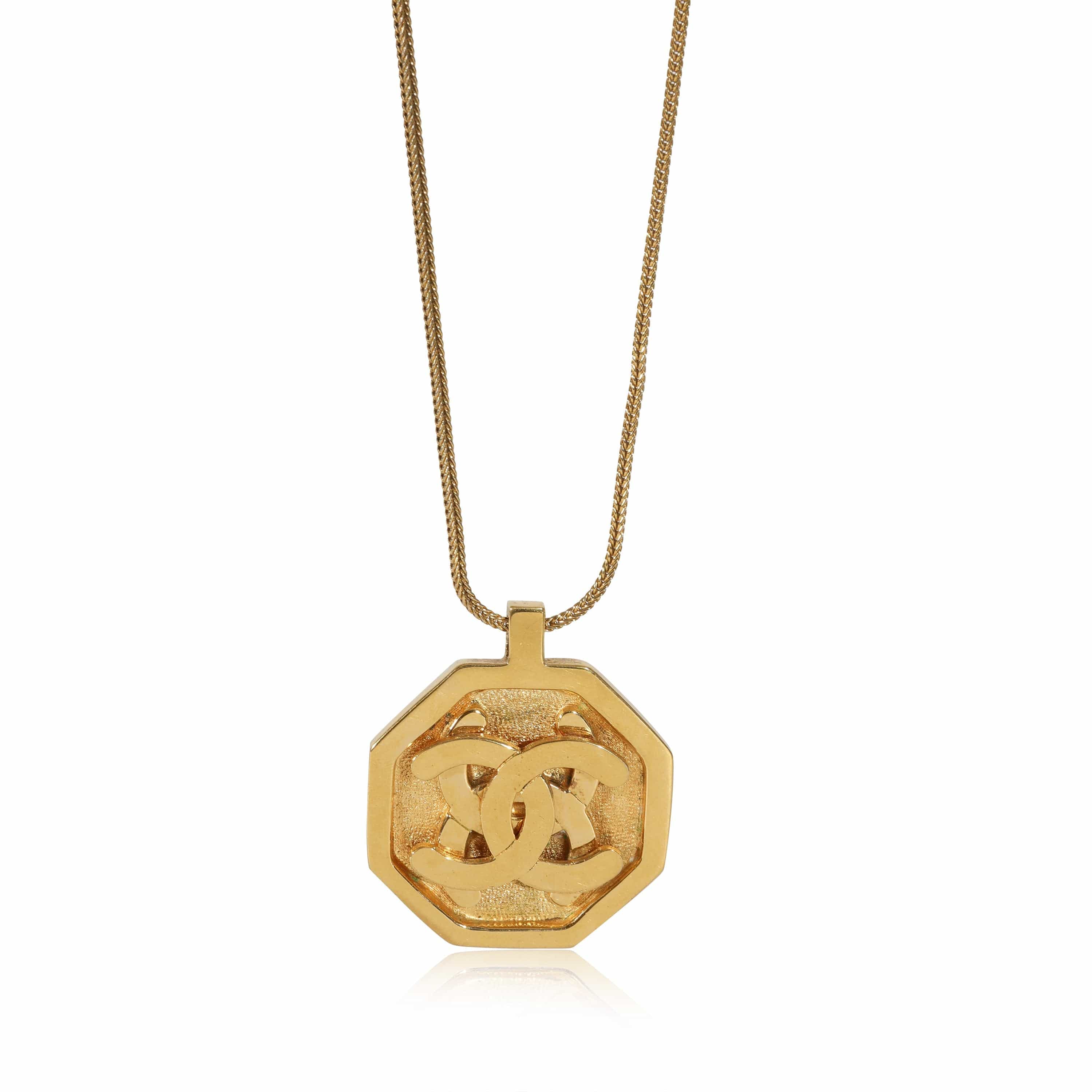 Chanel Chanel Vintage Double CC Logo Octagon Pendant on Woven Chain Gold Plated