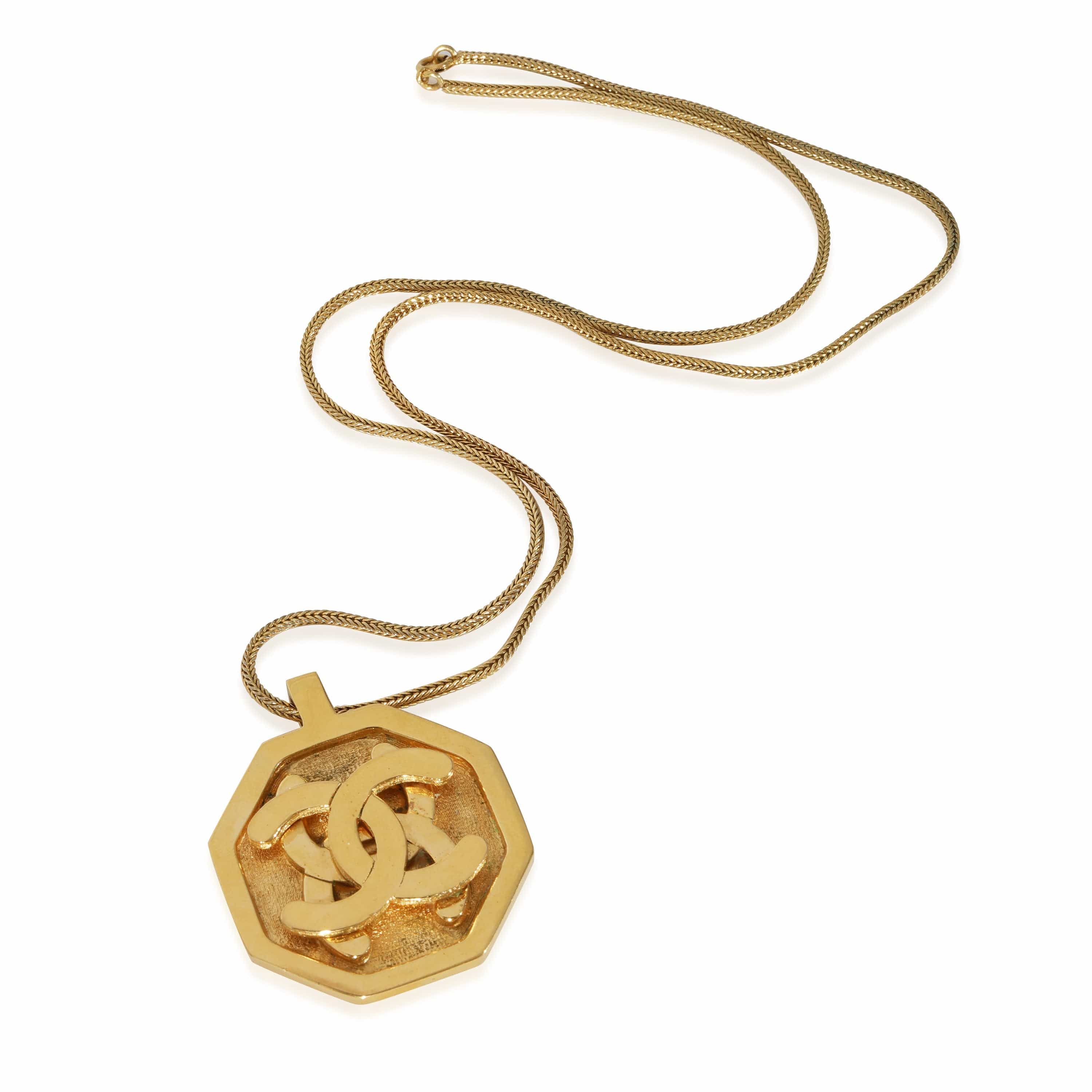 Chanel Chanel Vintage Double CC Logo Octagon Pendant on Woven Chain Gold Plated