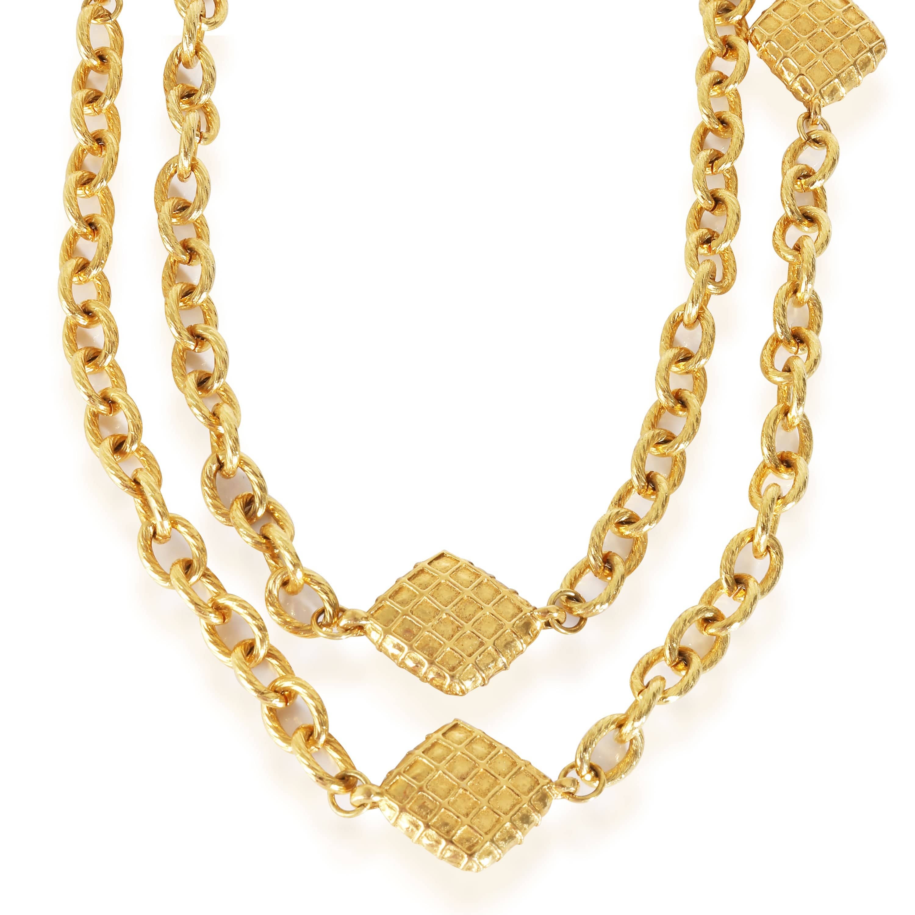 Chanel Vintage Quilted Station Necklace in  Gold Plated