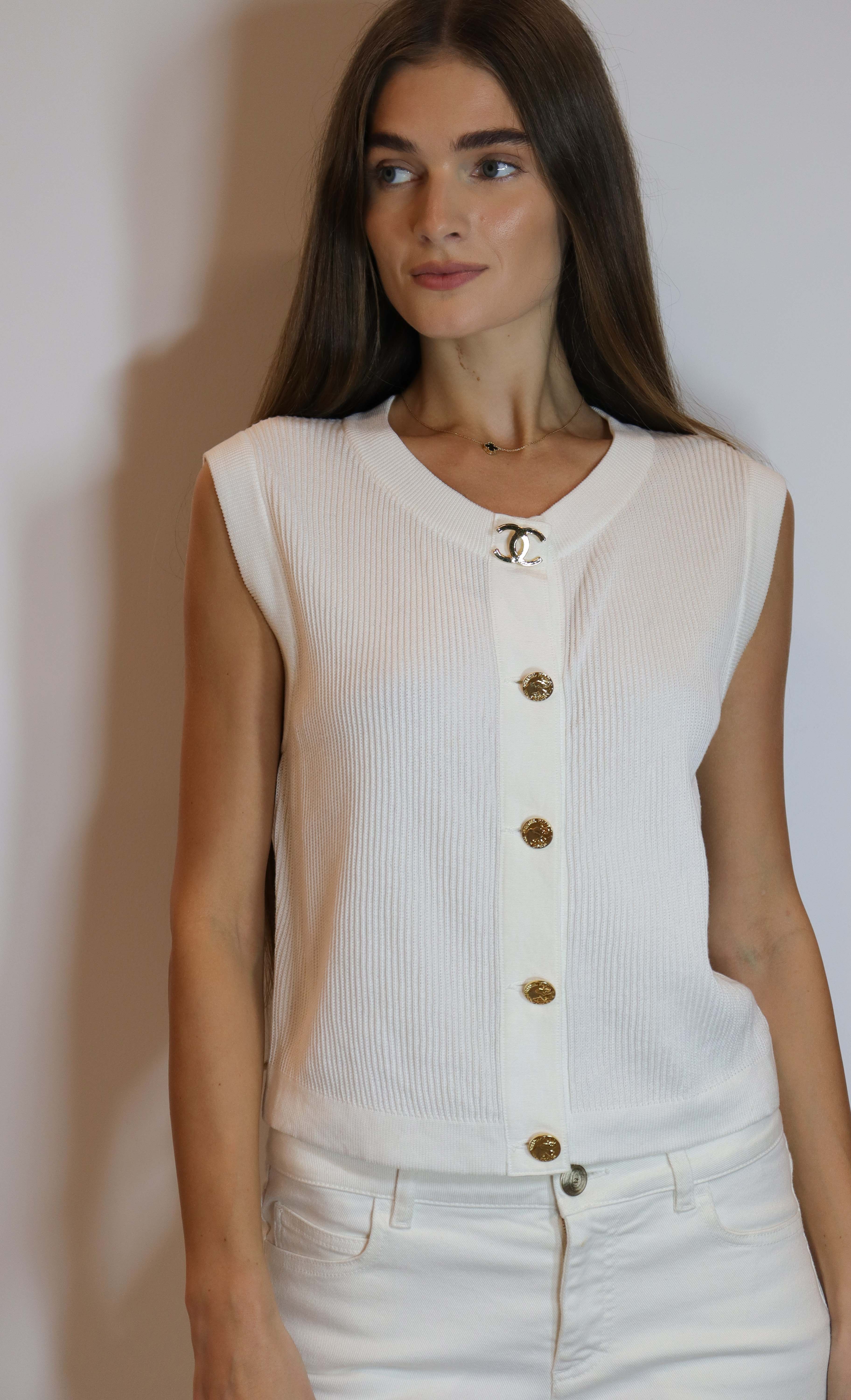 Chanel Chanel Logo Gold Button Vest White DXBS2012