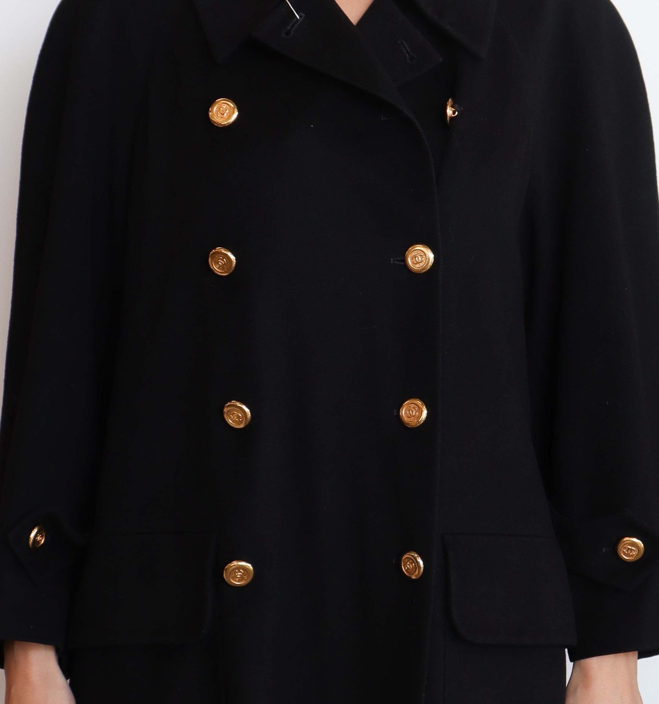 Chanel Chanel Logo Long Coat Cashmere Black DXBS2050