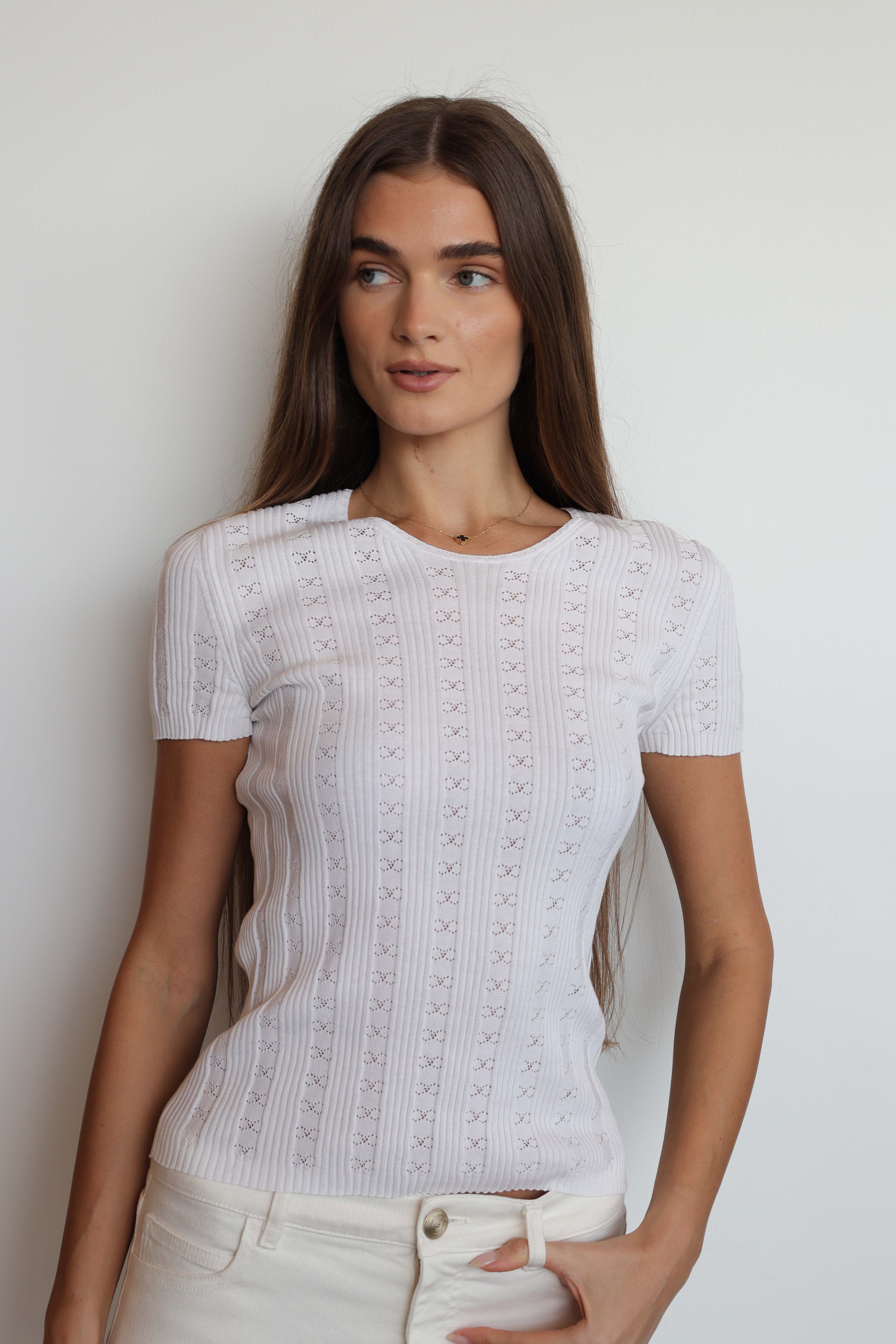 Chanel Chanel Punching CC Ribbed Top White DXBS1875