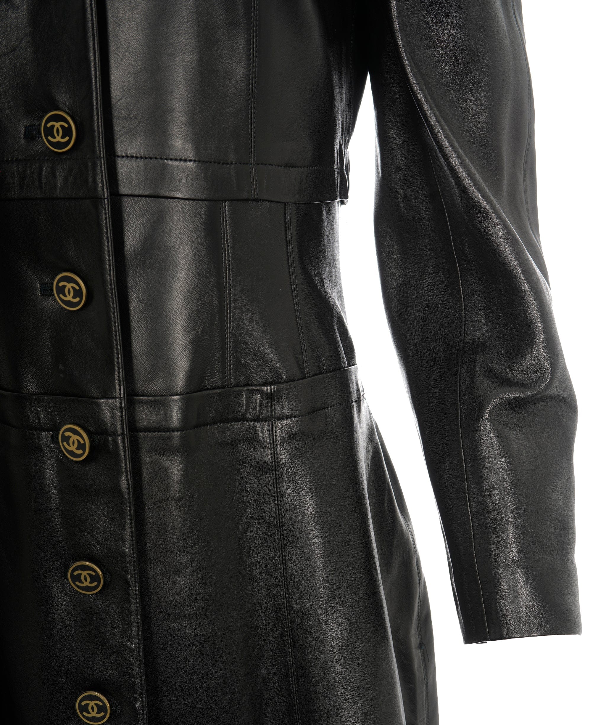 Chanel CHANEL VINTAGE CC LOGO BLACK LEATHER TRENCH COAT UKL1338