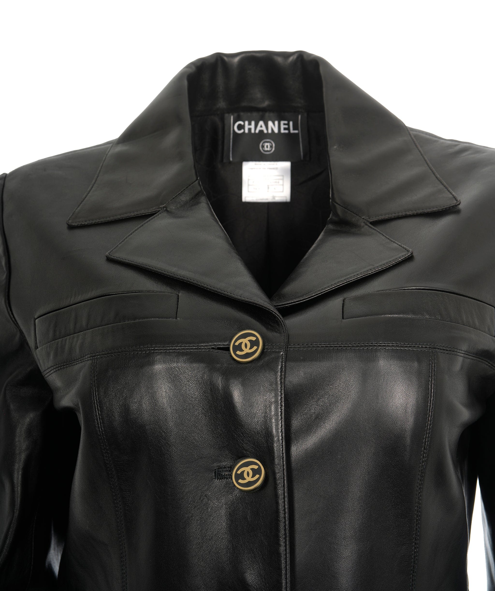 Chanel CHANEL VINTAGE CC LOGO BLACK LEATHER TRENCH COAT UKL1338