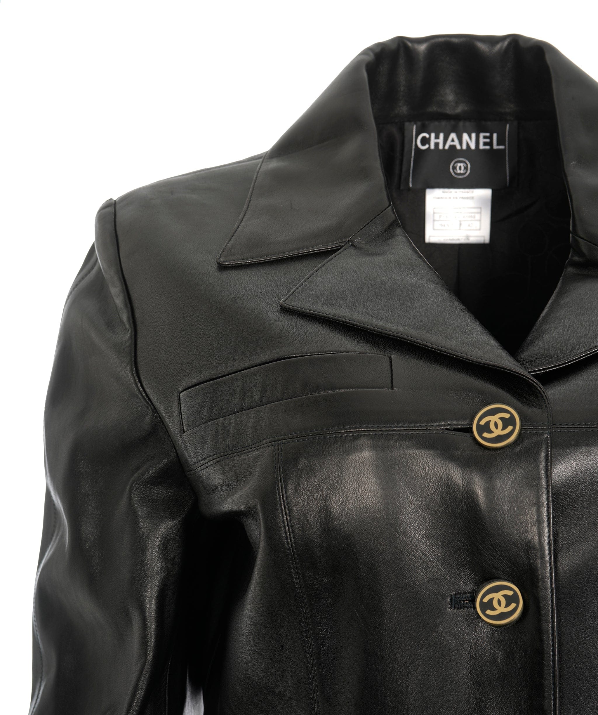 Chanel CHANEL VINTAGE CC LOGO BLACK LEATHER TRENCH COAT UKL1338