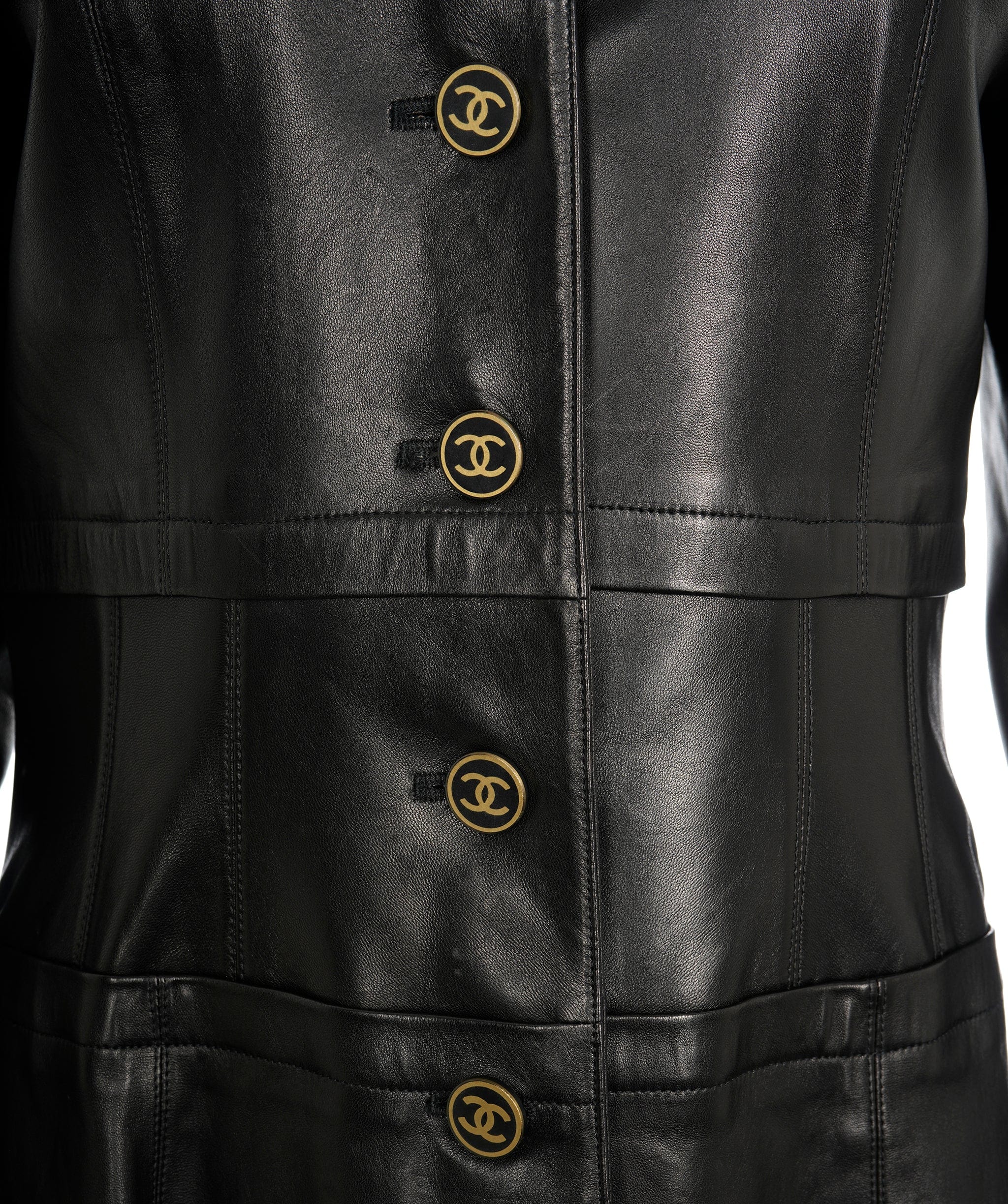 Chanel CHANEL VINTAGE CC LOGO BLACK LEATHER TRENCH COAT UKL1338