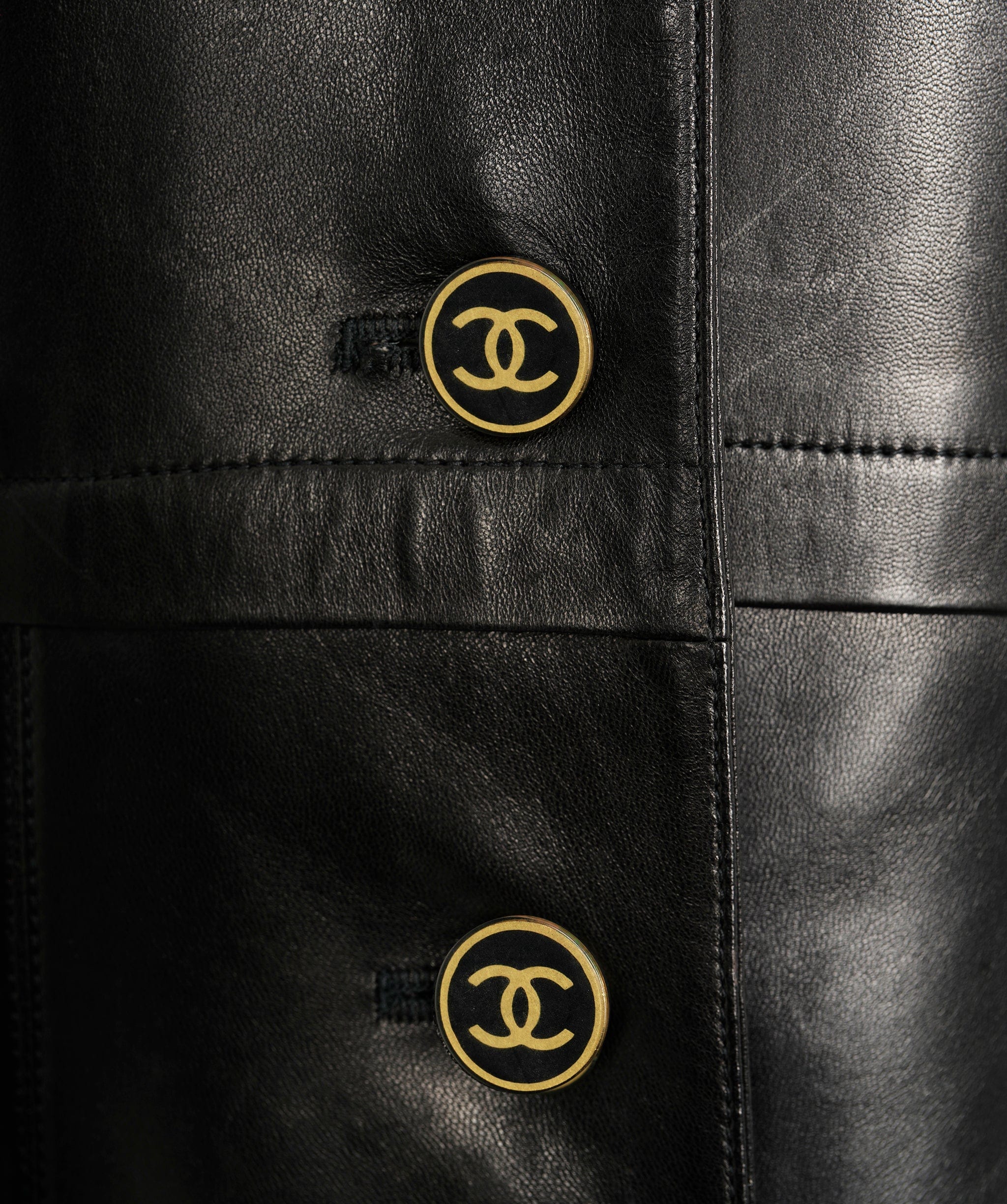 Chanel CHANEL VINTAGE CC LOGO BLACK LEATHER TRENCH COAT UKL1338