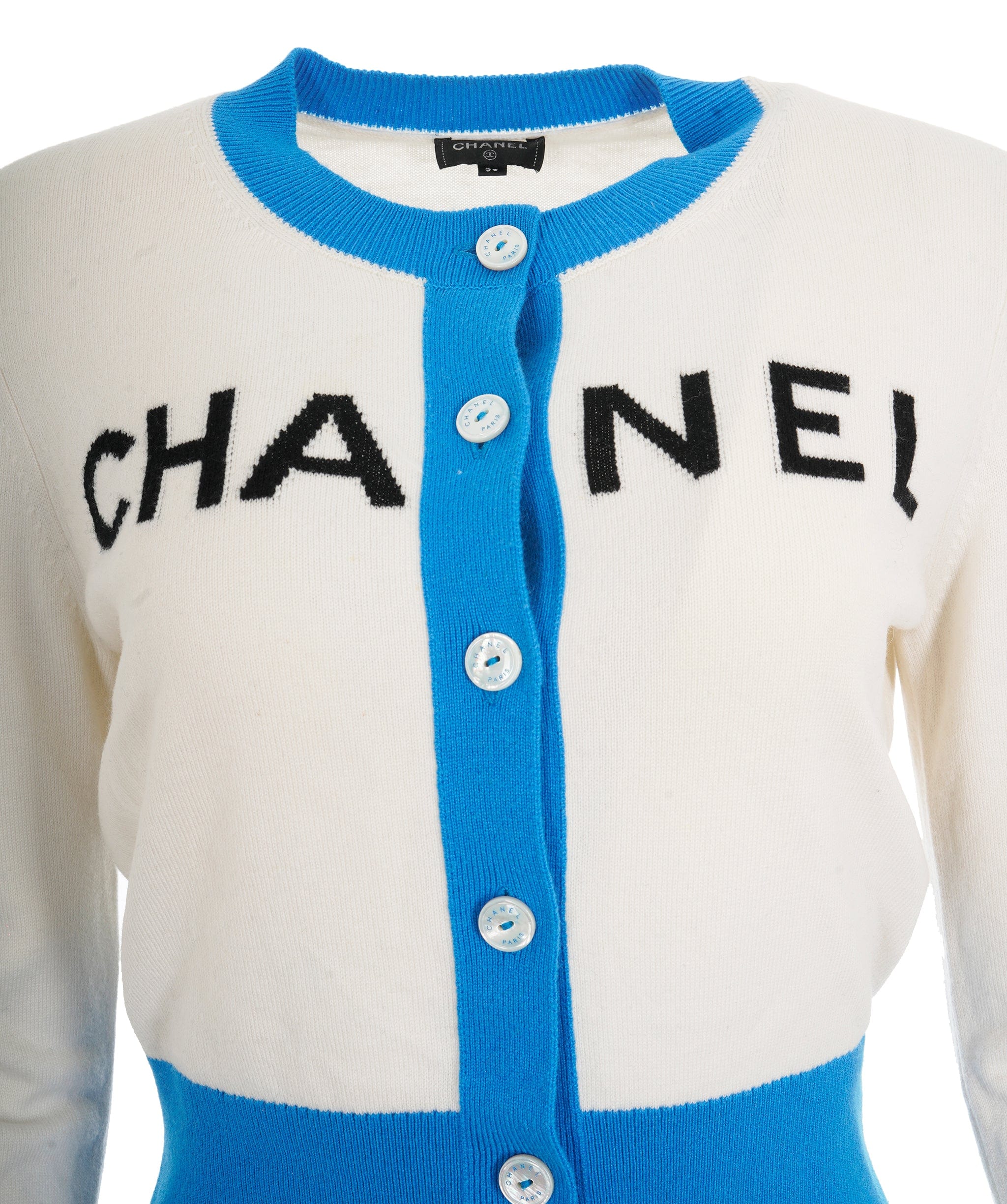 Chanel Cardigan Chanel CHA NEL blanc bleu FR38 P61427K46799 ALC1214