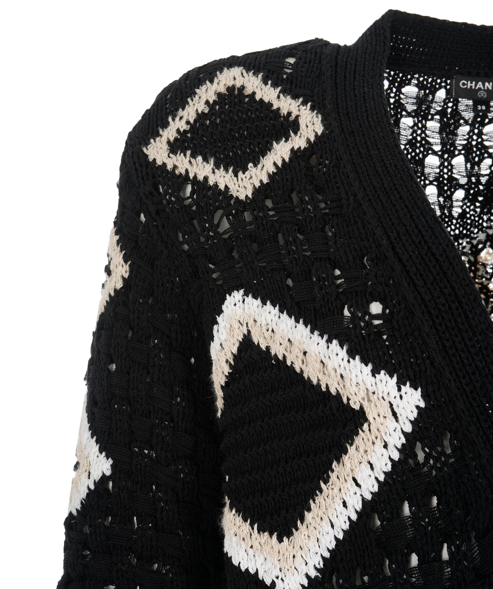 Chanel Cardigan long Chanel noir carrés FR38 P63006K48889 ALC1215