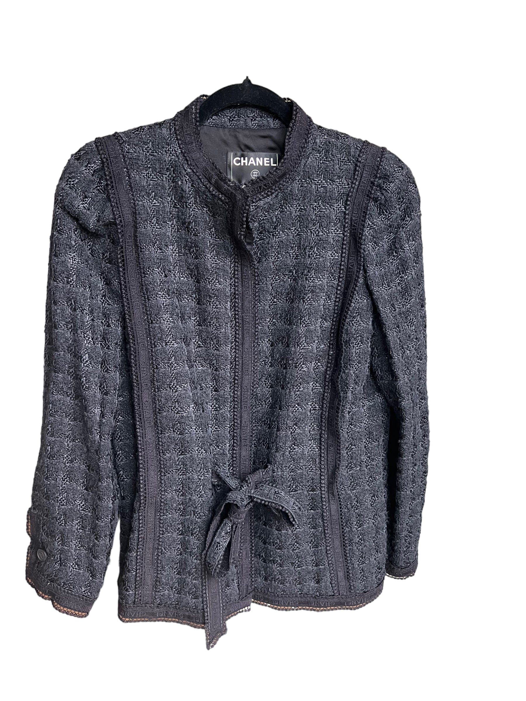 Chanel CHANEL 06P BLACK TWEED CC LOGO BUTTON &EMBROIDERY BLAZER JACKET FR42 US10 DXBK0005