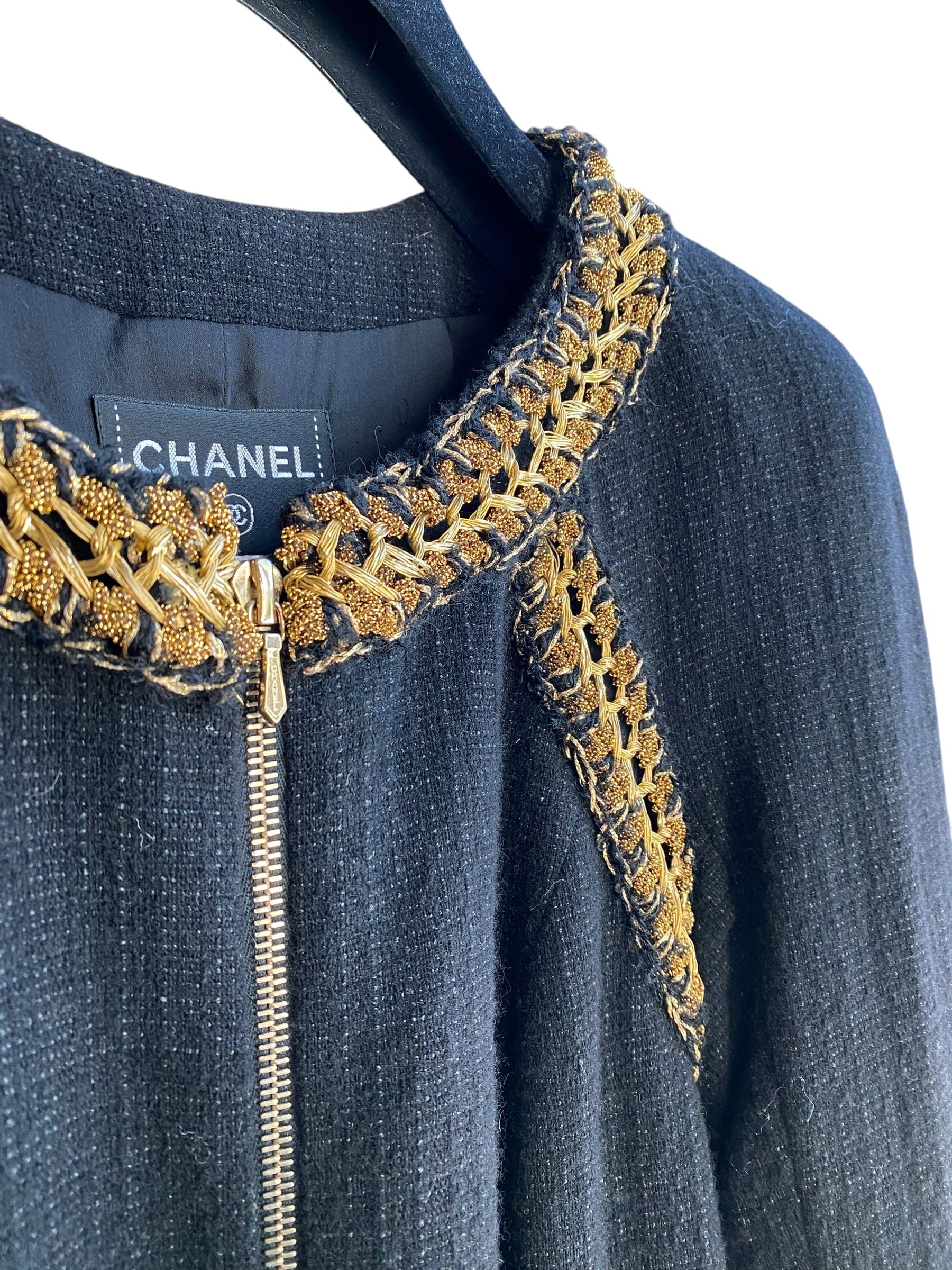 Chanel CHANEL 10A EMBROIDERED TRIM TWEED CC LOGO LIGHT WEIGHT BLAZER COAT DRESS FR42 DXBK0200