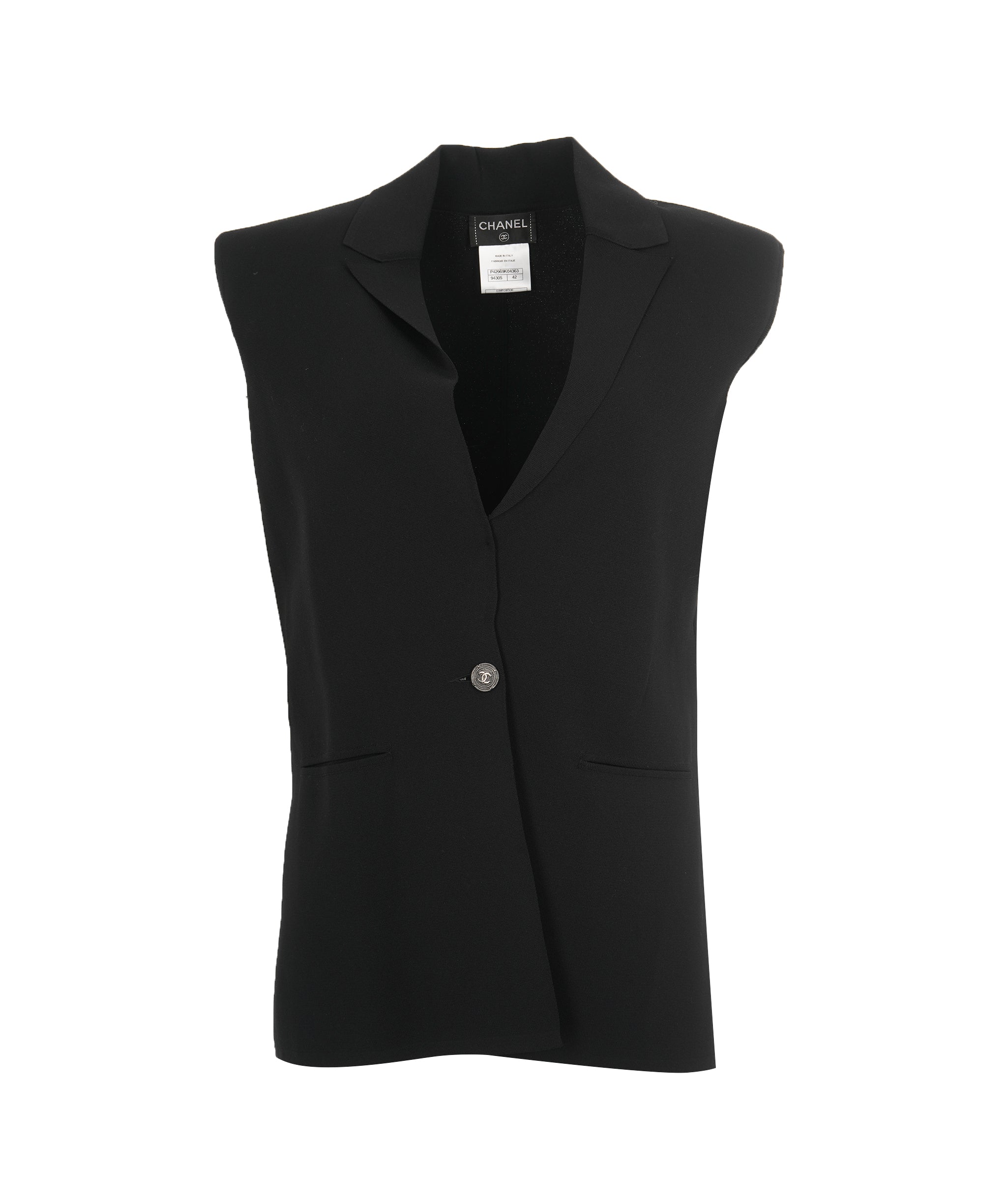 Chanel Chanel 12C Black Shoulder Pad Sleeveless Blazer ALC1905