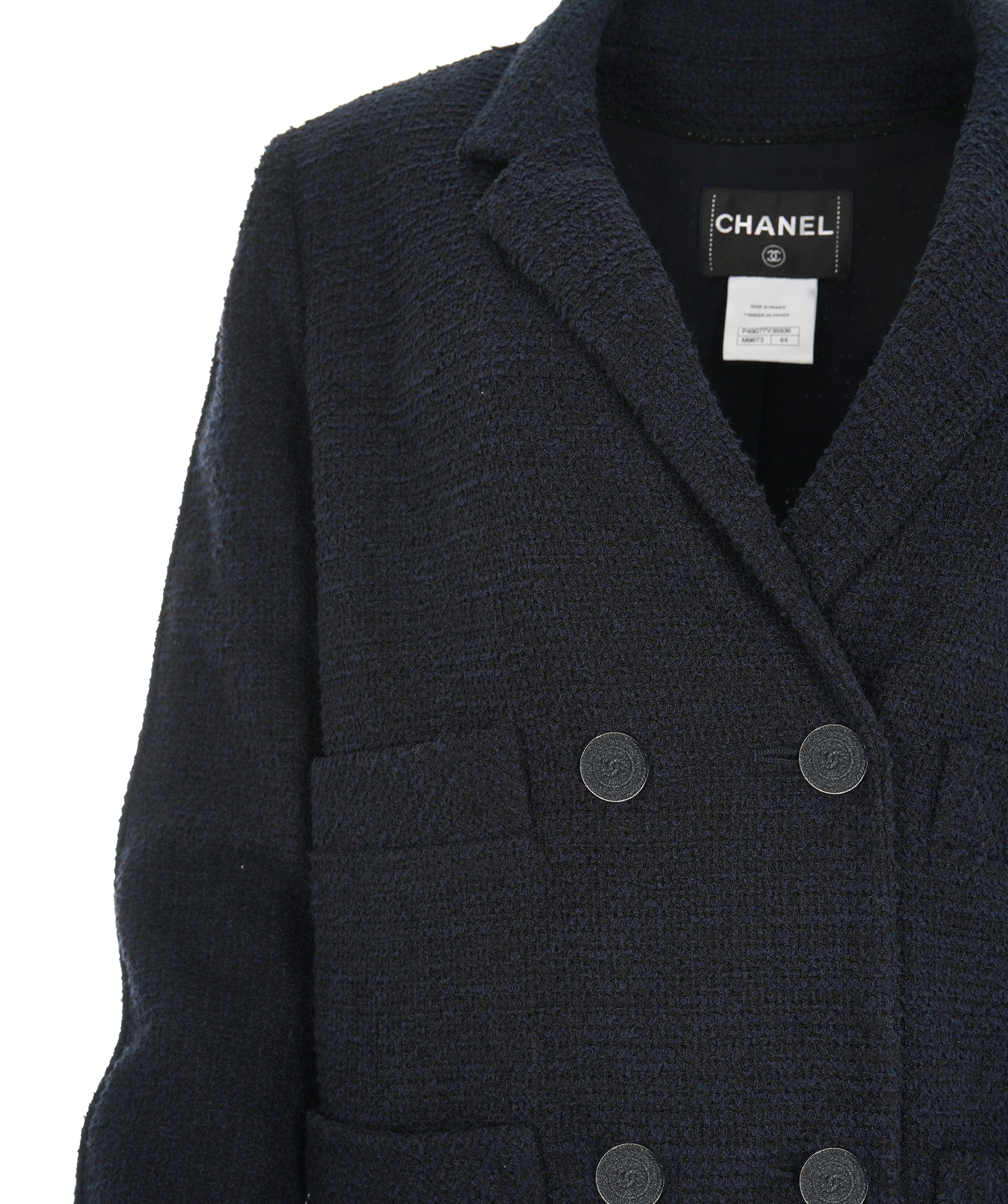 Chanel Chanel 15P Black & Navy Tweed Double Breasted Coat  ALC1841