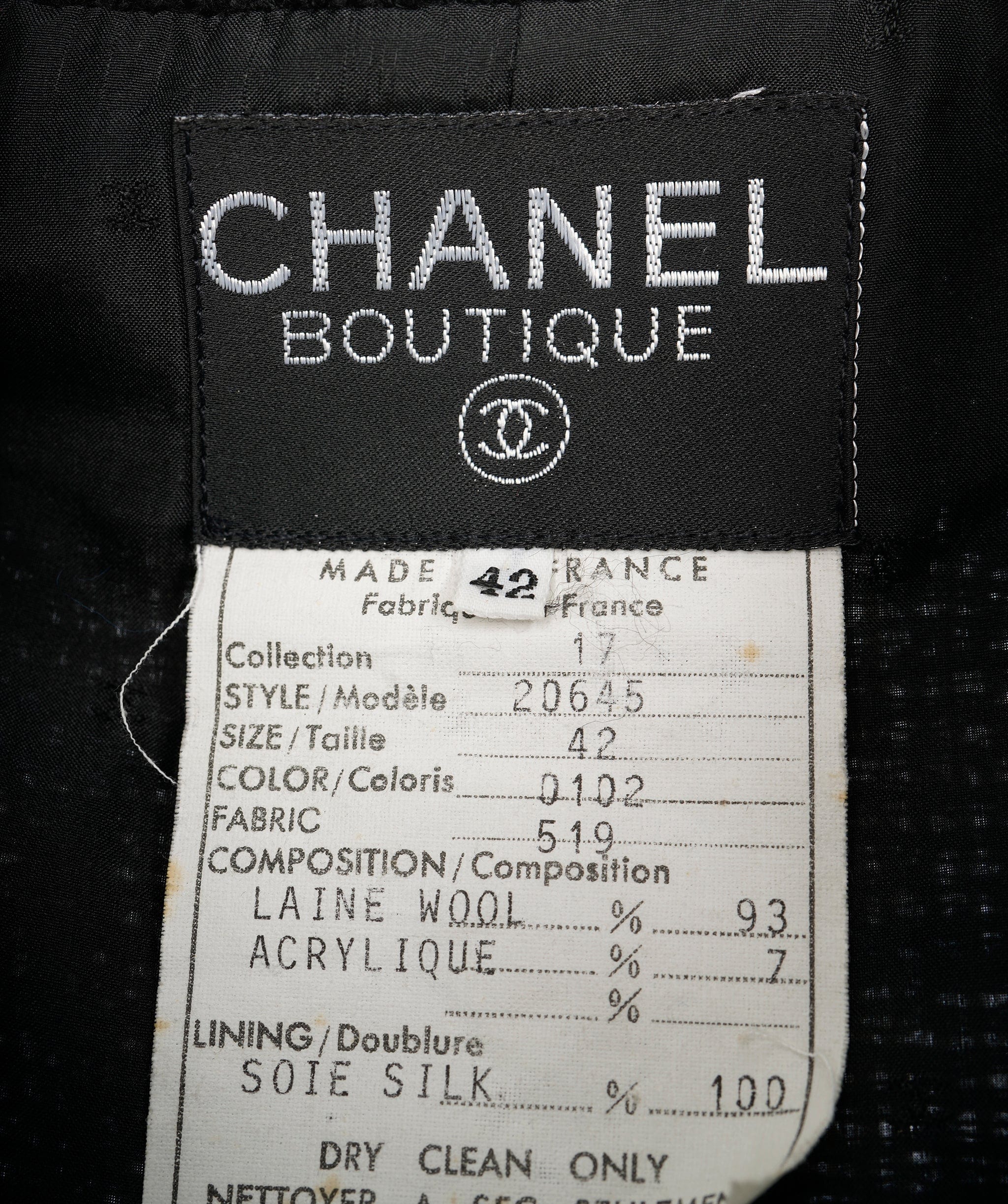 Chanel CHANEL 1988 Runway Black Tweed Jacket SZ 42 UKL1355