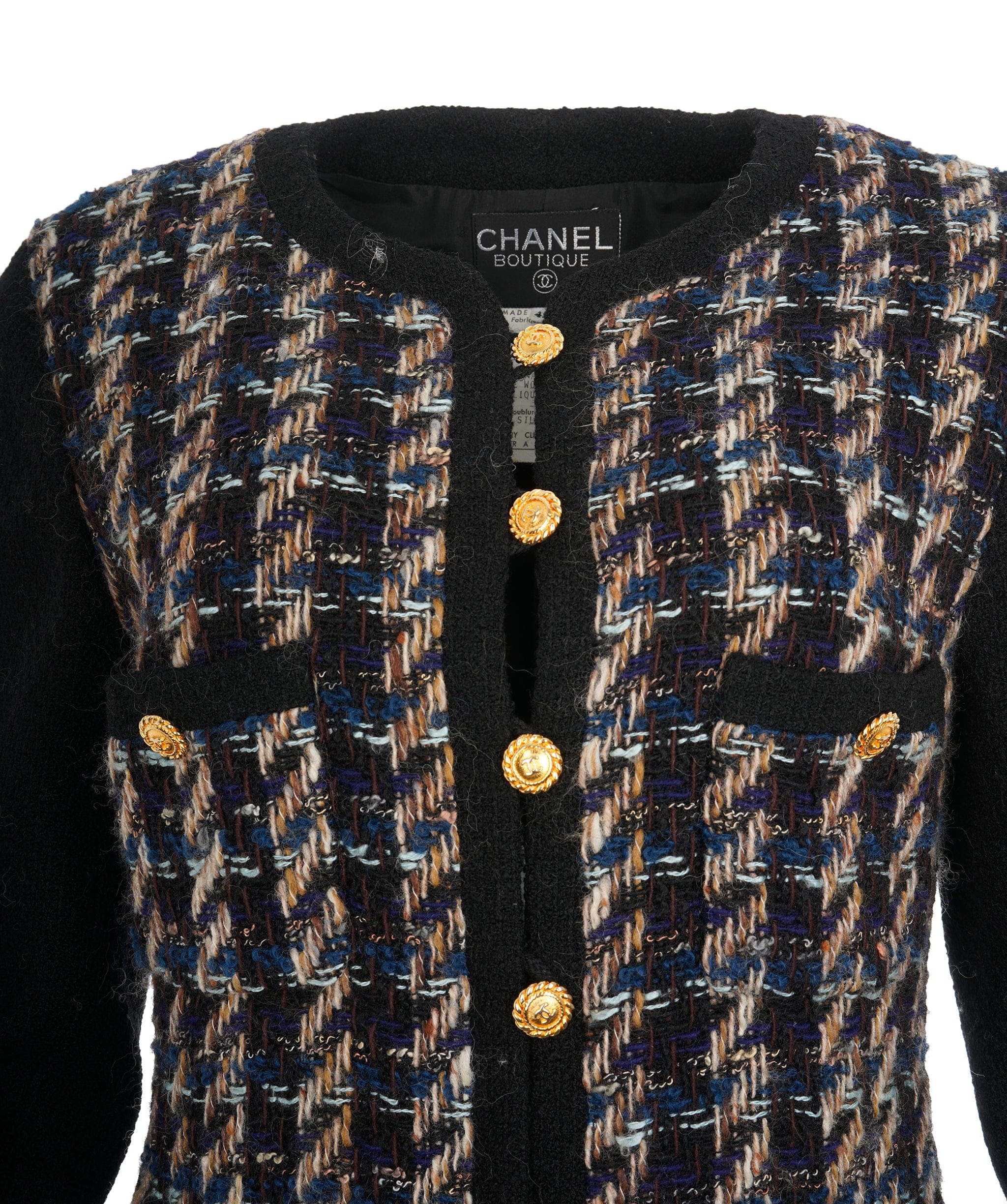 Chanel CHANEL 1988 Runway Black Tweed Jacket SZ 42 UKL1355