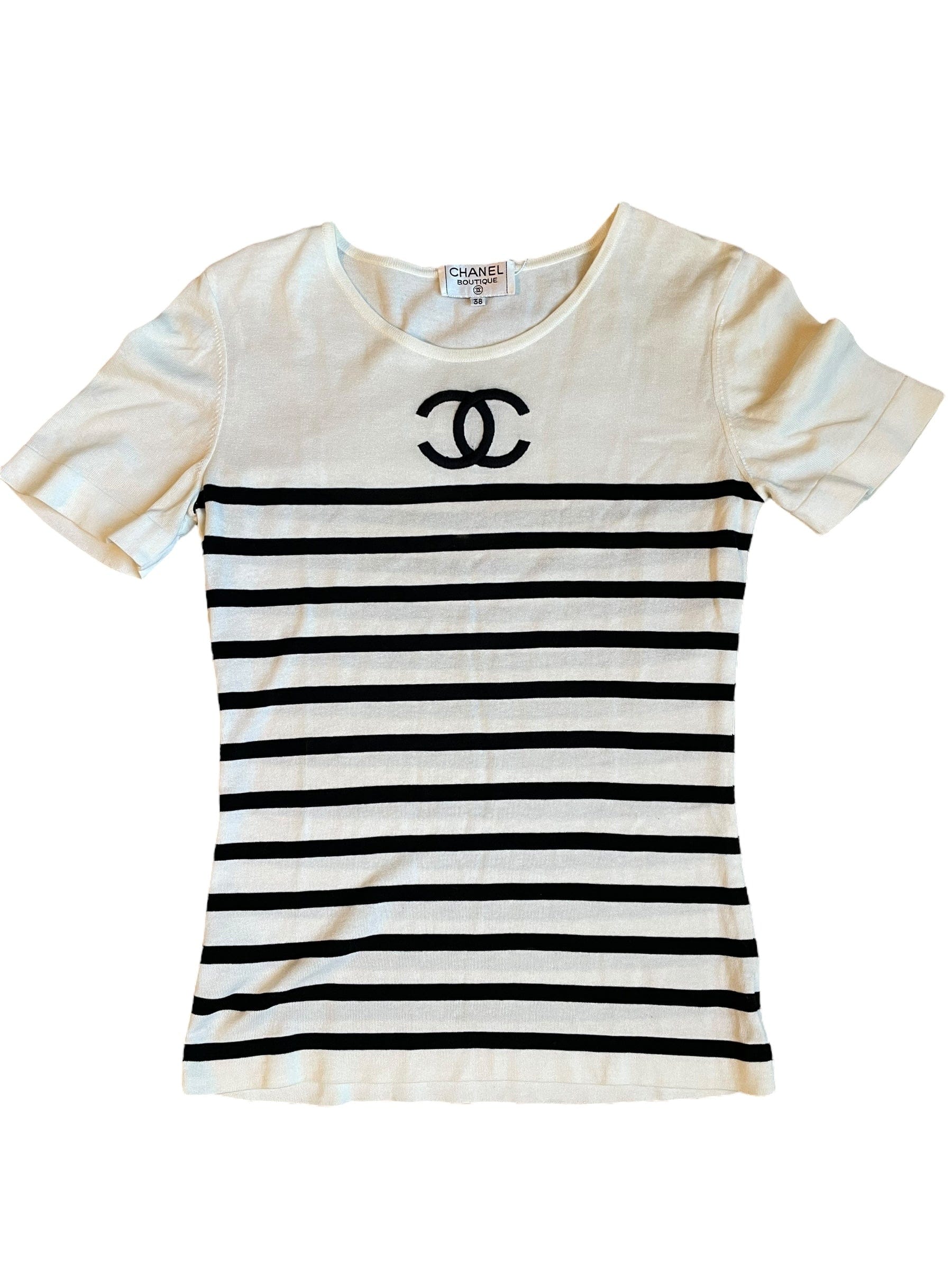 Chanel Chanel 1994 Runway CC Stripe Knit Top White DXBK0148