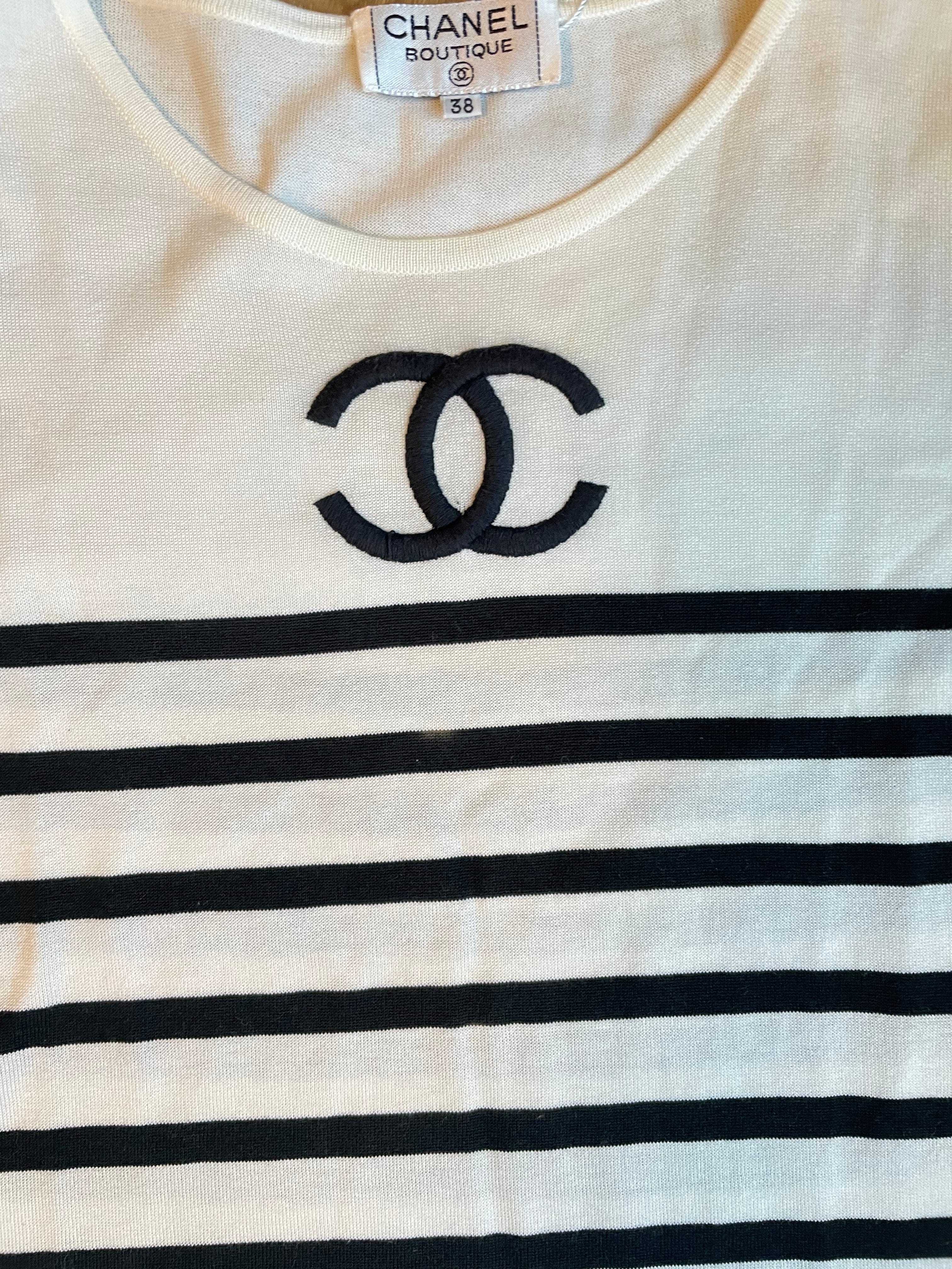 Chanel Chanel 1994 Runway CC Stripe Knit Top White DXBK0148