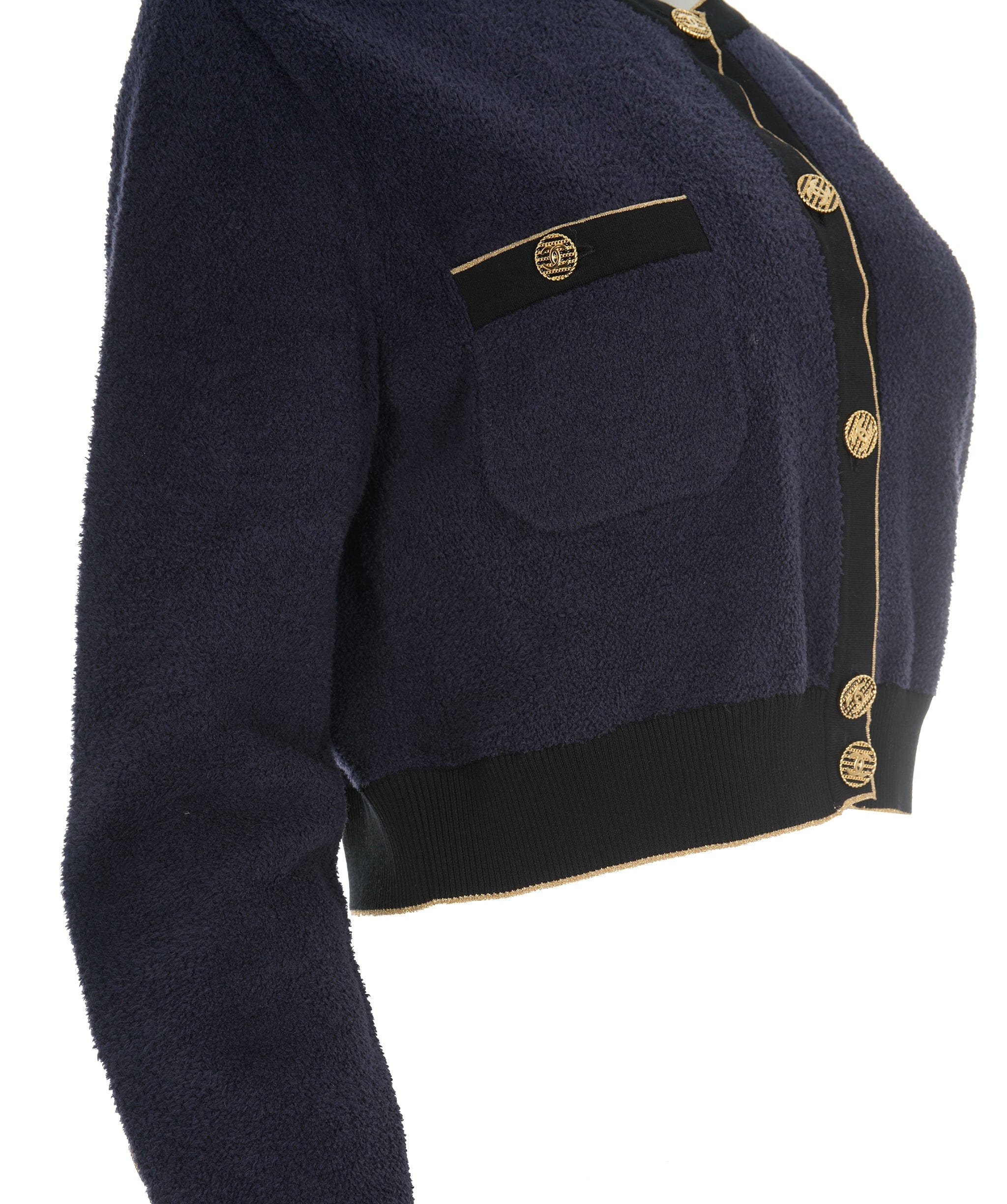 Chanel Chanel 19C Navy Brushed Cotton CC Button Cropped Cardigan & Trouser Set ALC1811