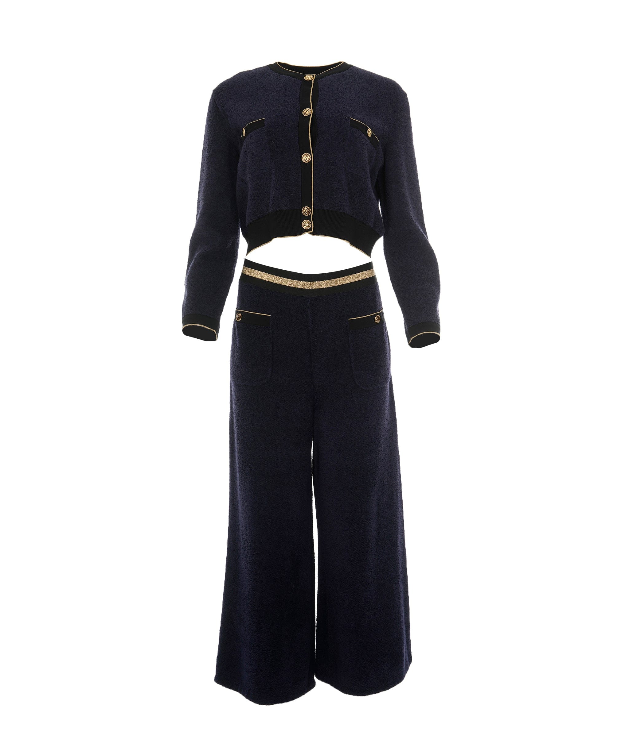 Chanel Chanel 19C Navy Brushed Cotton CC Button Cropped Cardigan & Trouser Set ALC1811