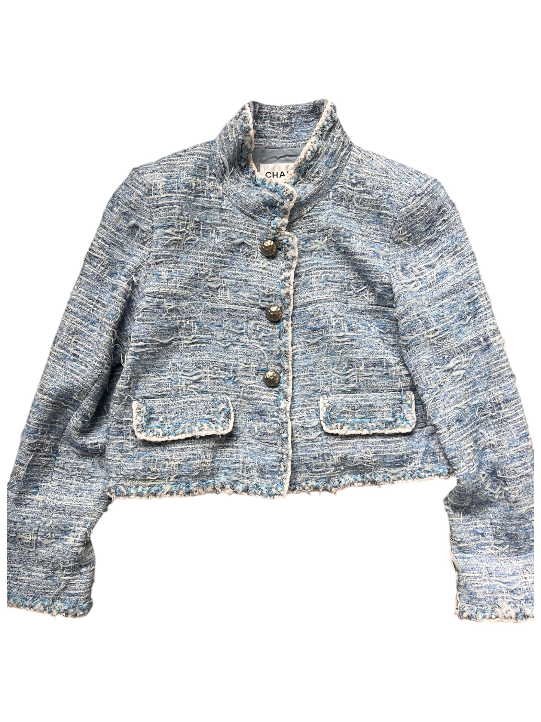 Chanel Chanel 2015 Blue/White Denim Tweed Button Up Size 42 Jacket DXBK0069