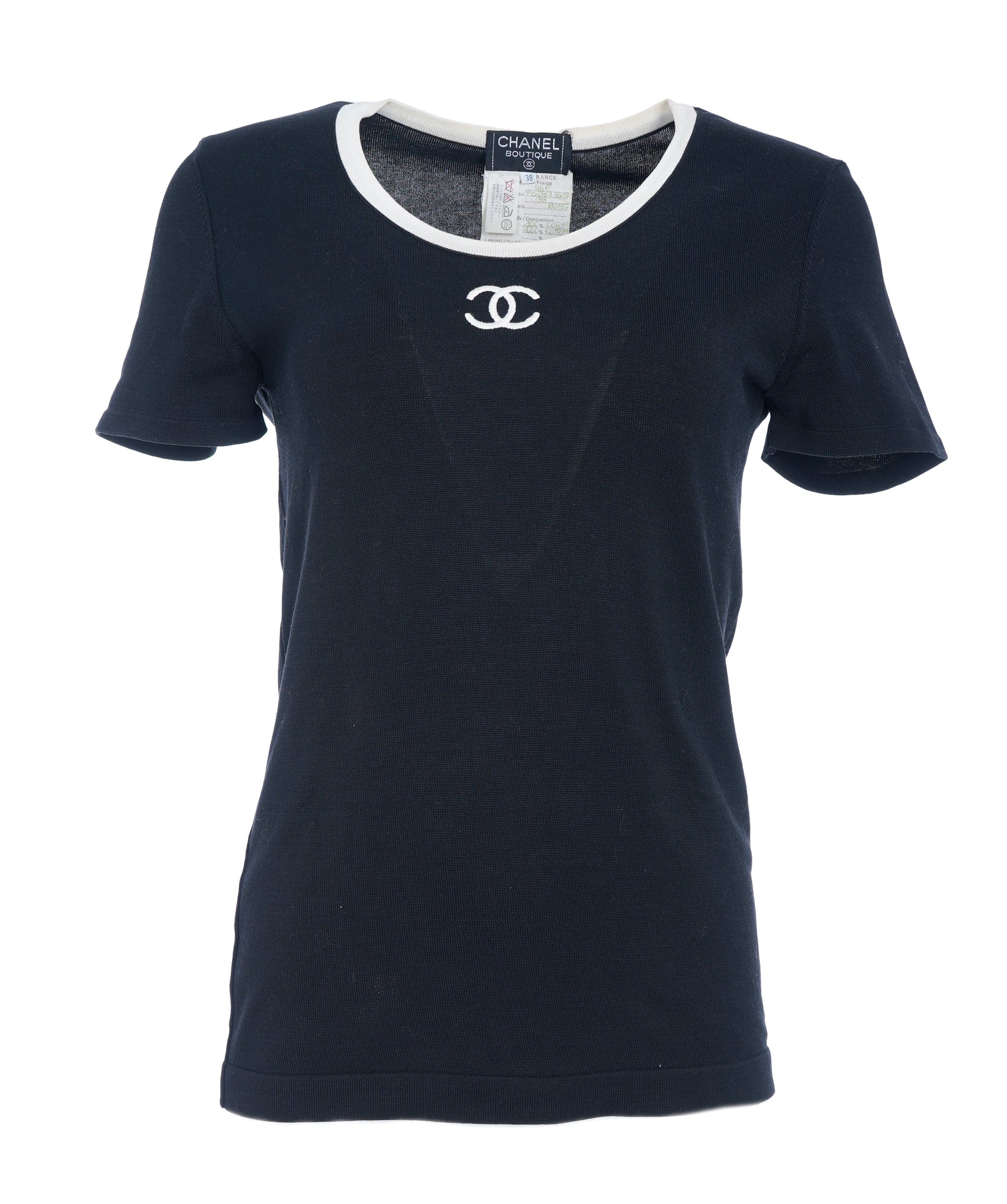 Chanel Chanel 94p CC Stitch Knit Top Black ASL10680