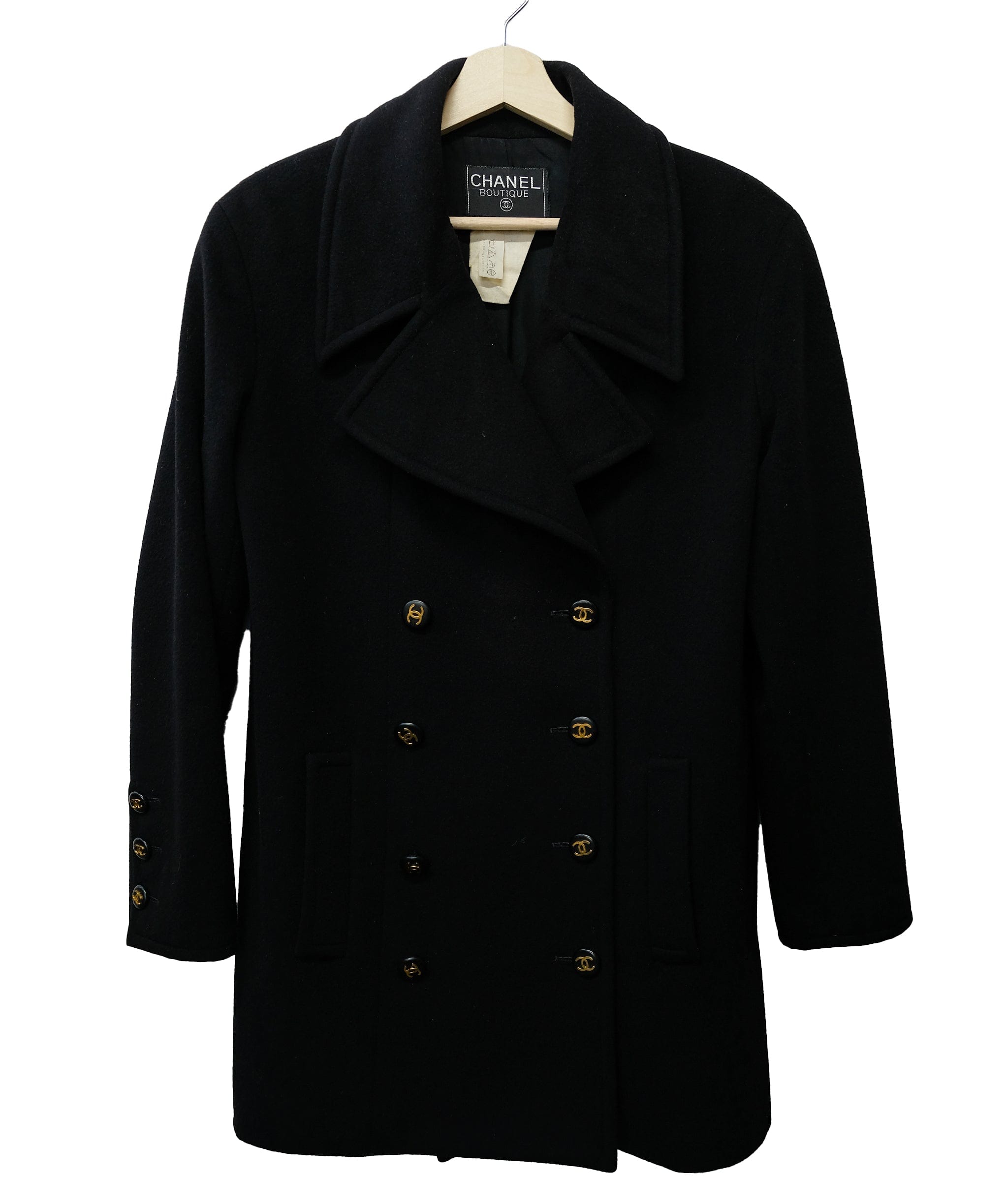 Chanel Chanel 95P CC Buttons Cashmere Coat Black Interior Rank B ASL10404