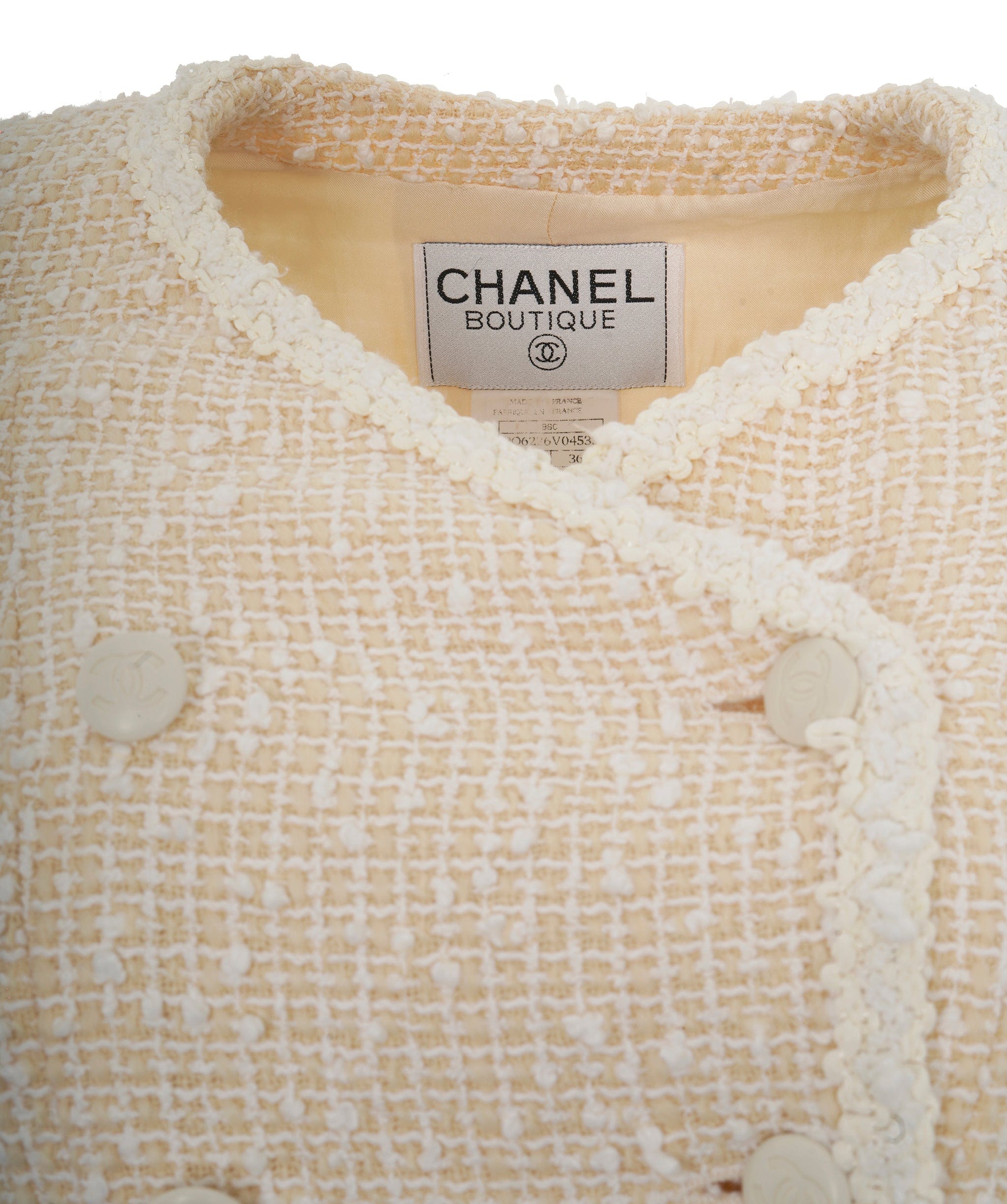 Chanel Chanel 96C Tweed Collarless Jacket White ASL10440