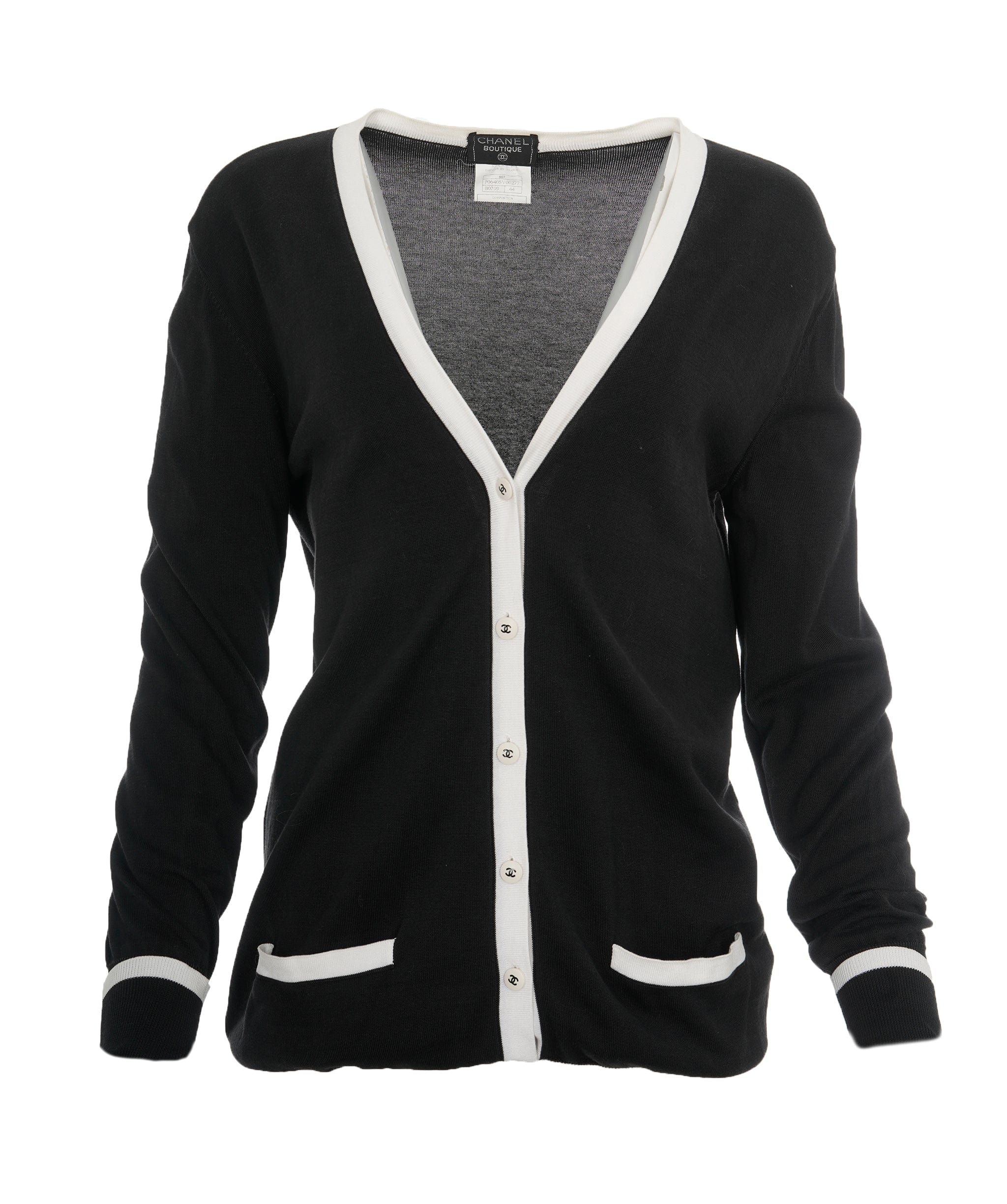 Chanel Chanel 96P CC Buttons Cotton Cardigan Black White #$44 ASL10434