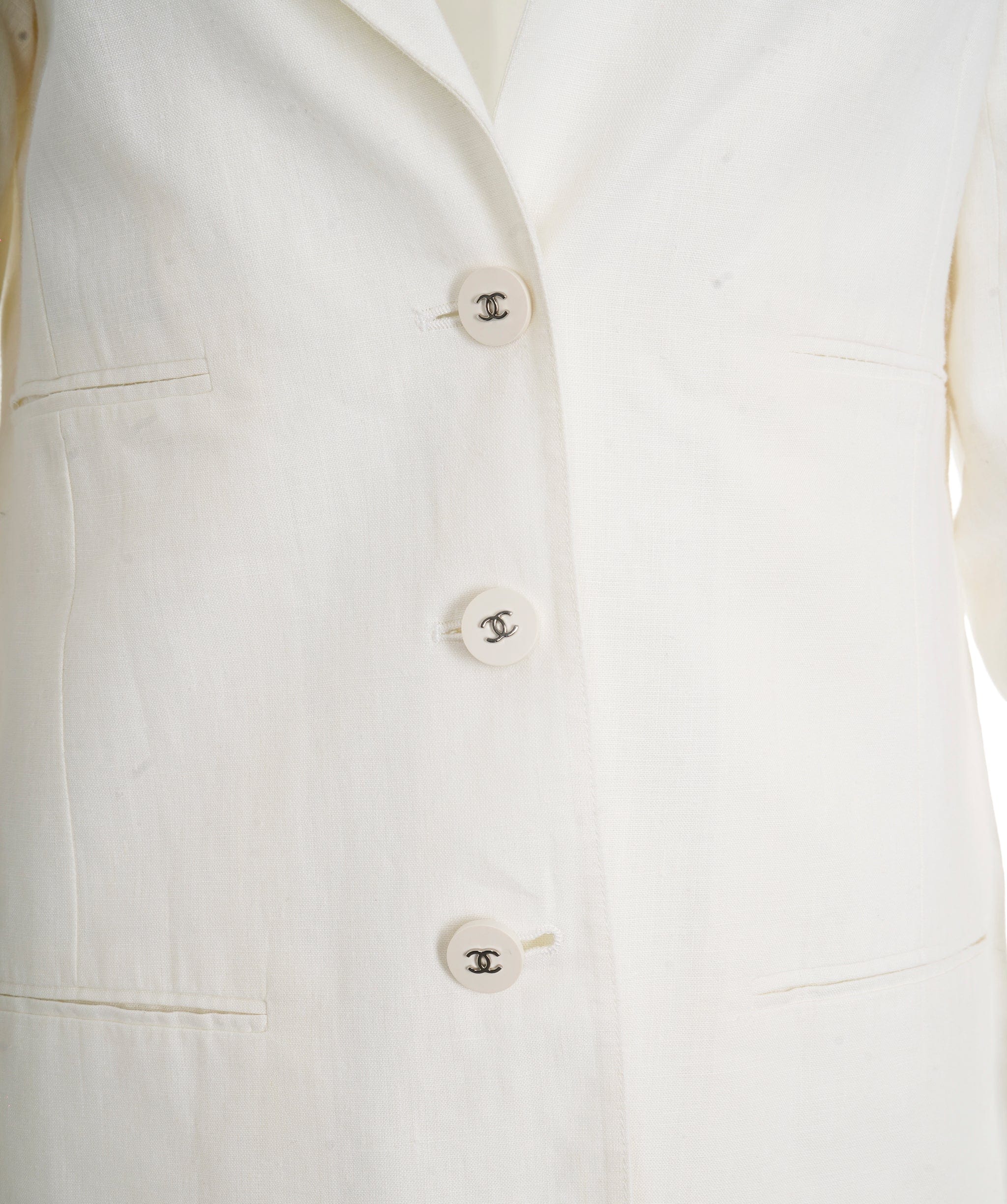 Chanel Chanel 96P CC Buttons Linen Jacket White ASL10249