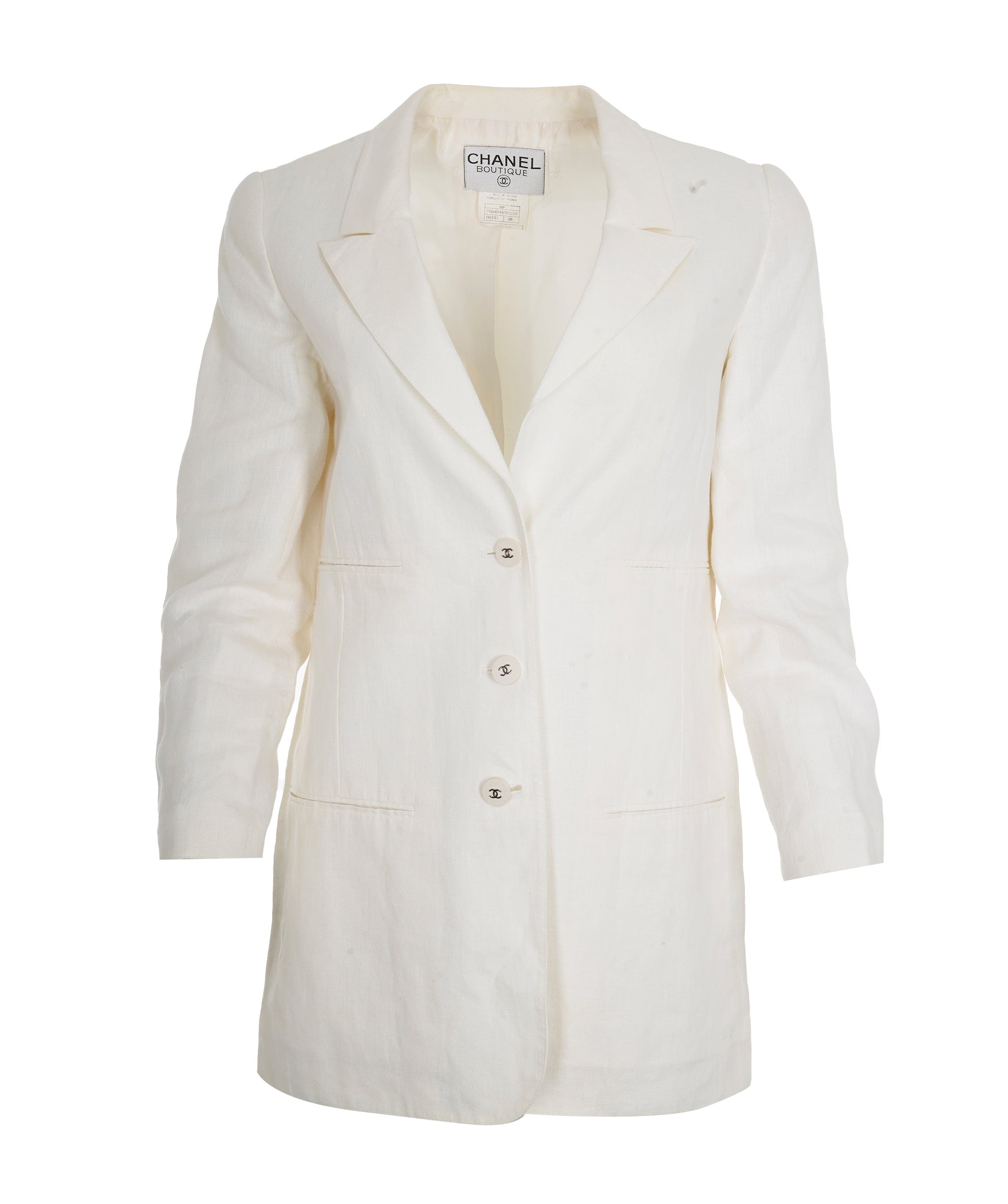 Chanel Chanel 96P CC Buttons Linen Jacket White ASL10249